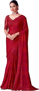 AKHILAM Women's Multicolor Satin Embroidered Saree With Unstitched Blouse (SILVER30001_TFH_Parent) Price In India