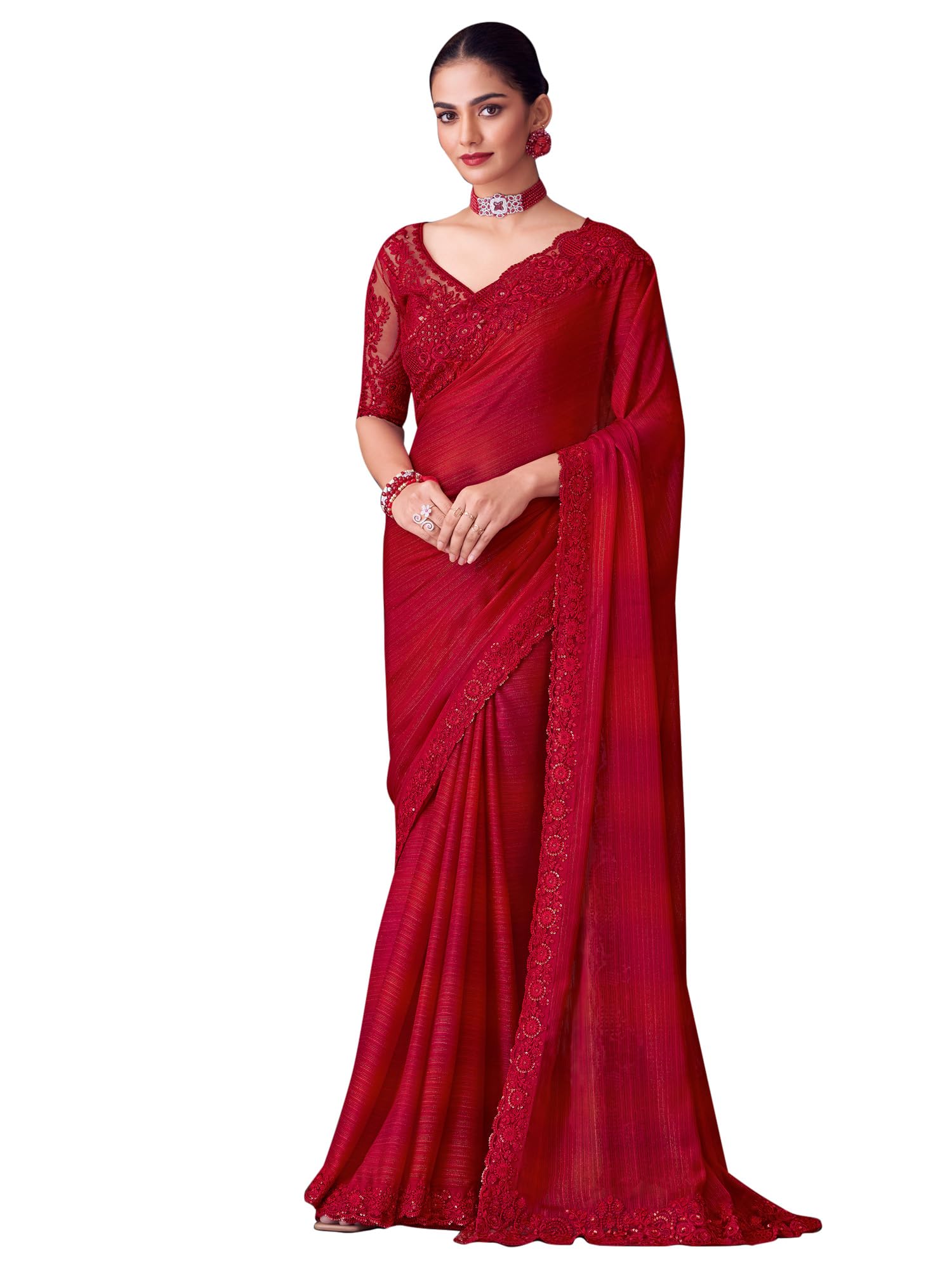 akhilam Women's Multicolor Satin Embroidered Saree With Unstitched Blouse (SILVER30001_TFH_Parent)-picture-37