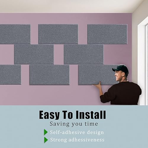 Miniatura 3 de Paquete de 6 paneles acústicos autoadhesivos de 15.75 x 31.5 x 0.47 pulgadas, paneles de pared insonorizados de borde biselado de alta densidad,