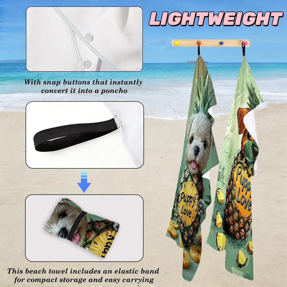 Telo Mare Grande 100x200 cm 2 Pezzi, Antisabbia Telo Mare Microfibra Cane, Asciugatura Rapida Asciugamano Microfibra, Asciugamani Palestra Donna Uomo, Teli Doccia Accessori Viaggio per Spiaggia -5048