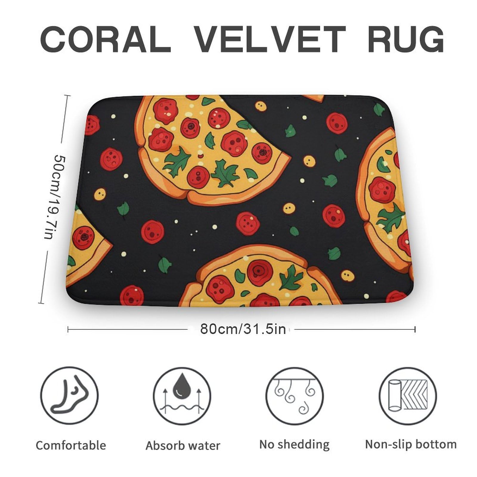 Food Pizza Coral Velvet Rugs Non-Slip Bathroom Rugs Soft Kitchen Rug Floor Carpet for Home Decor 19.7