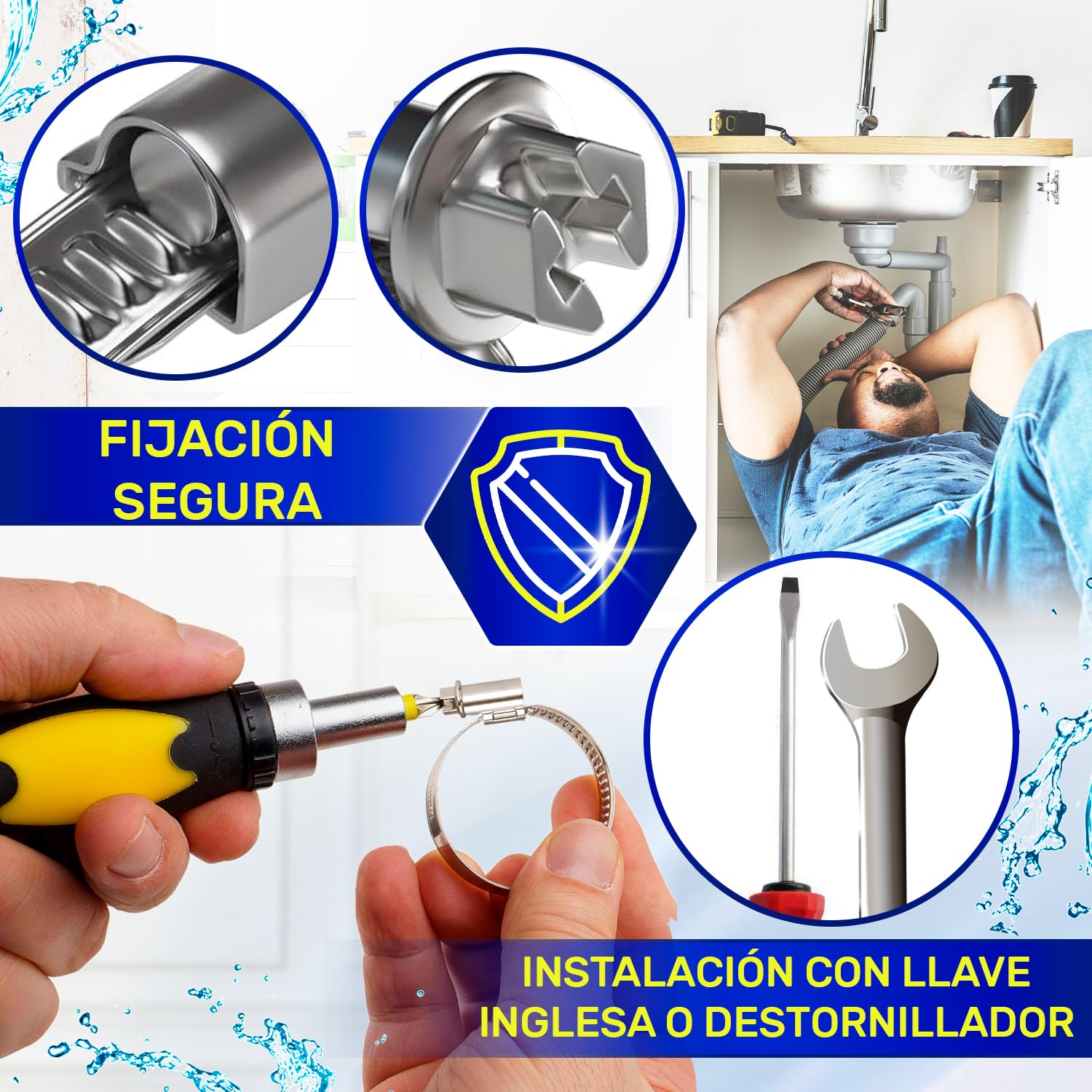 2 Piezas Abrazaderas Metalicas Diámetro Ø 90-110 mm Fabricada Totalmente en Acero Inoxidable A2 - MONTERAL