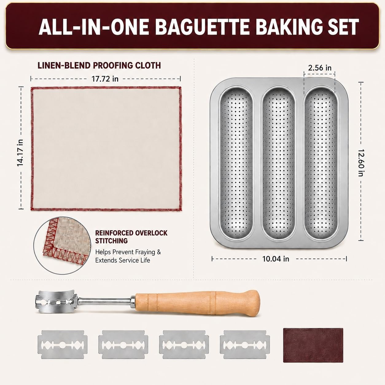 Silver 3-Slot Nonstick Carbon Steel Baguette Bread Baking Pan Set