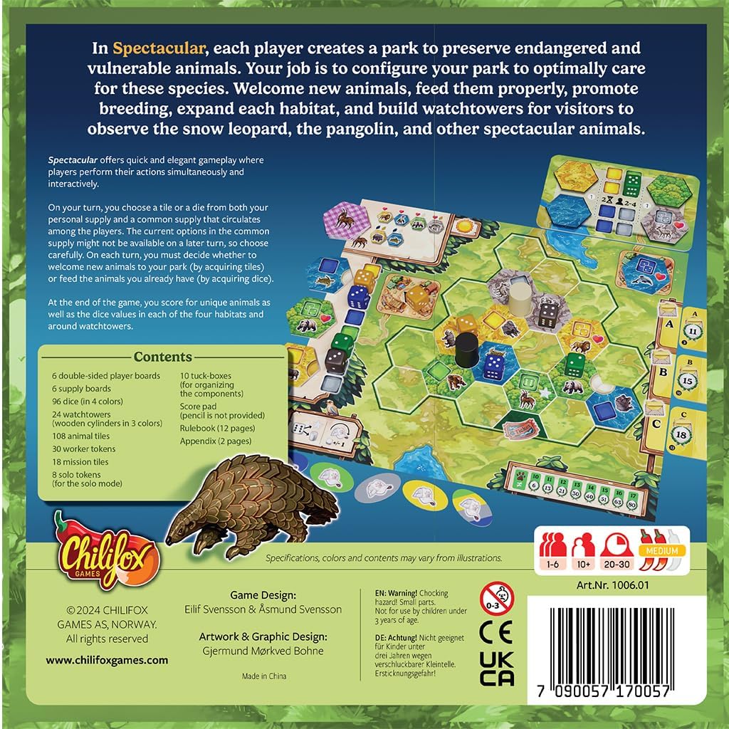 Spectacular Board Game - Build & Manage an Animal Park, Dice Drafting & Tile Placement Strategy Game for Kids & Adults, Ages 10+, 1-6 Players, 30 Minute Playtime, Made by Surfin' Meeple