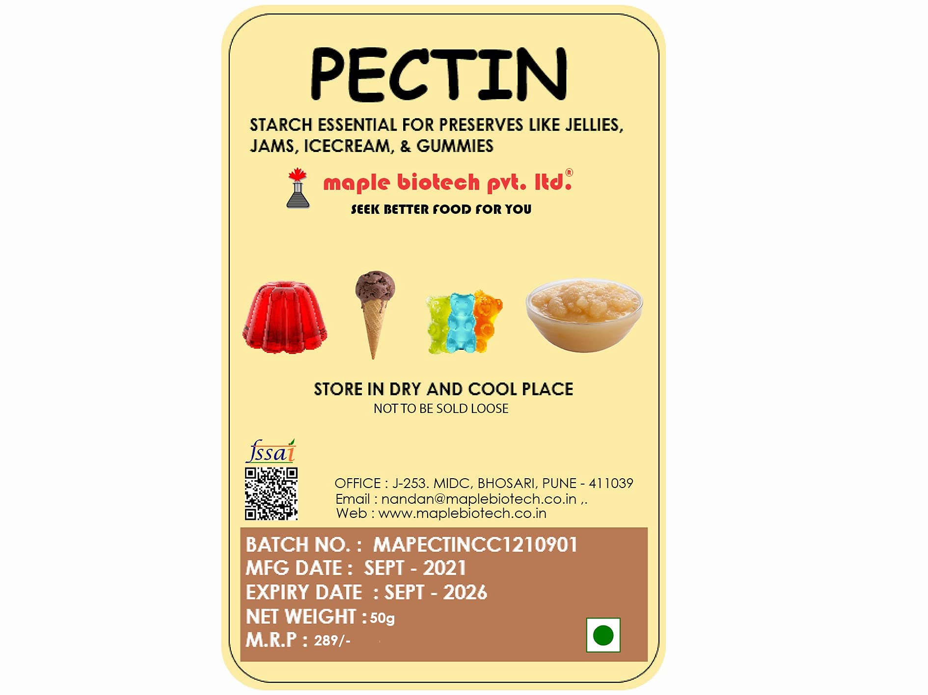 Pectin Powder 50gm, Vegetarian Pectin for Gelling Agent, jams,and Fruit