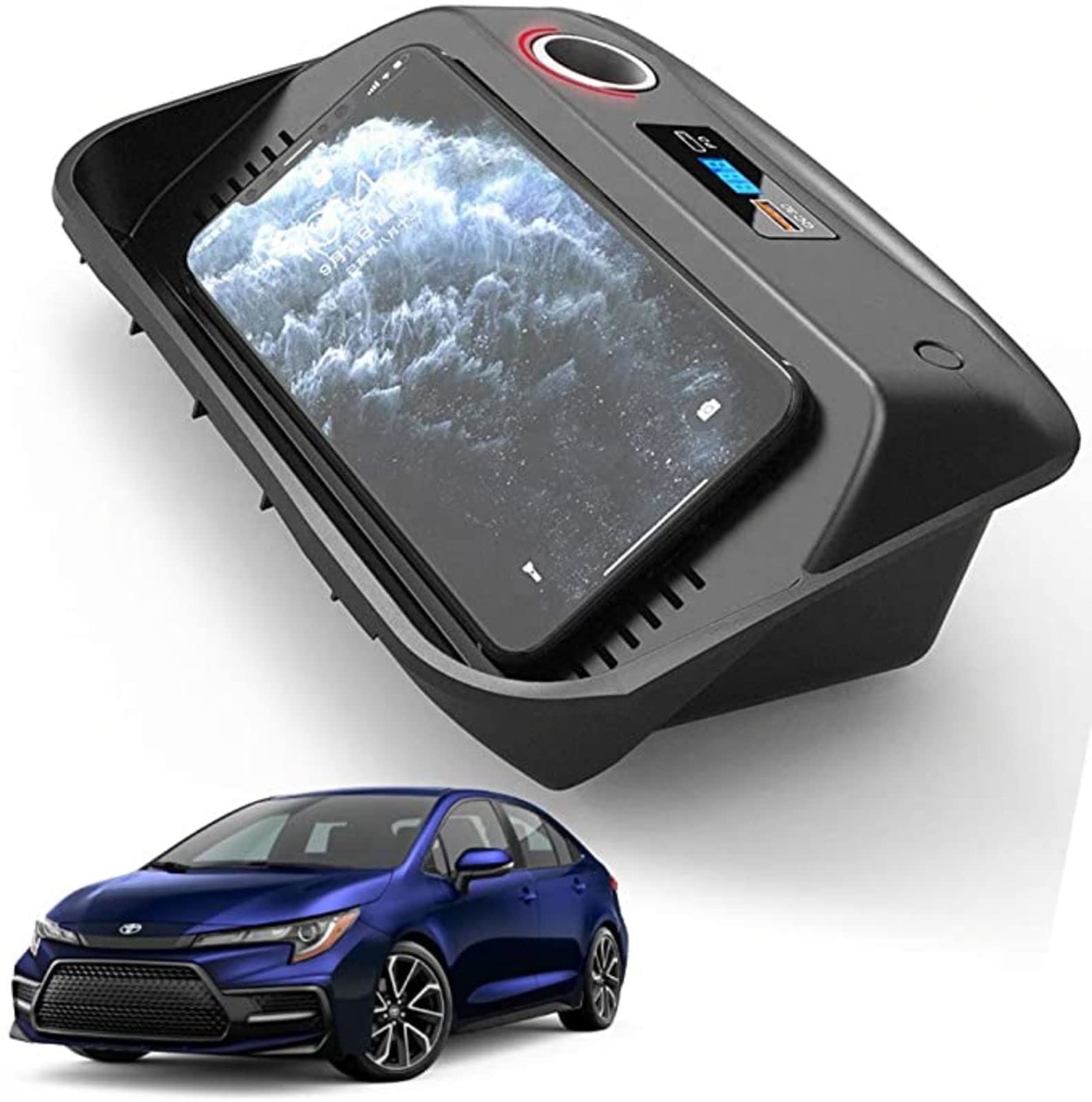 Cargador de Coche inalámbrico para Toy-OTA Corolla 2019-2021 Panel de Accesorios de Consola Central con Puerto USB QC3.0 y Puerto PD de 18 W, Cargador de teléfono de Carga rápida de 15 W para 11/P