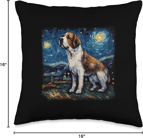 Vista 6 de St. Bernard van gogh gift dog women Dog in Starry Night Van Gogh San Bernardo - Almohada (18 x 18 pulgadas), multicolor