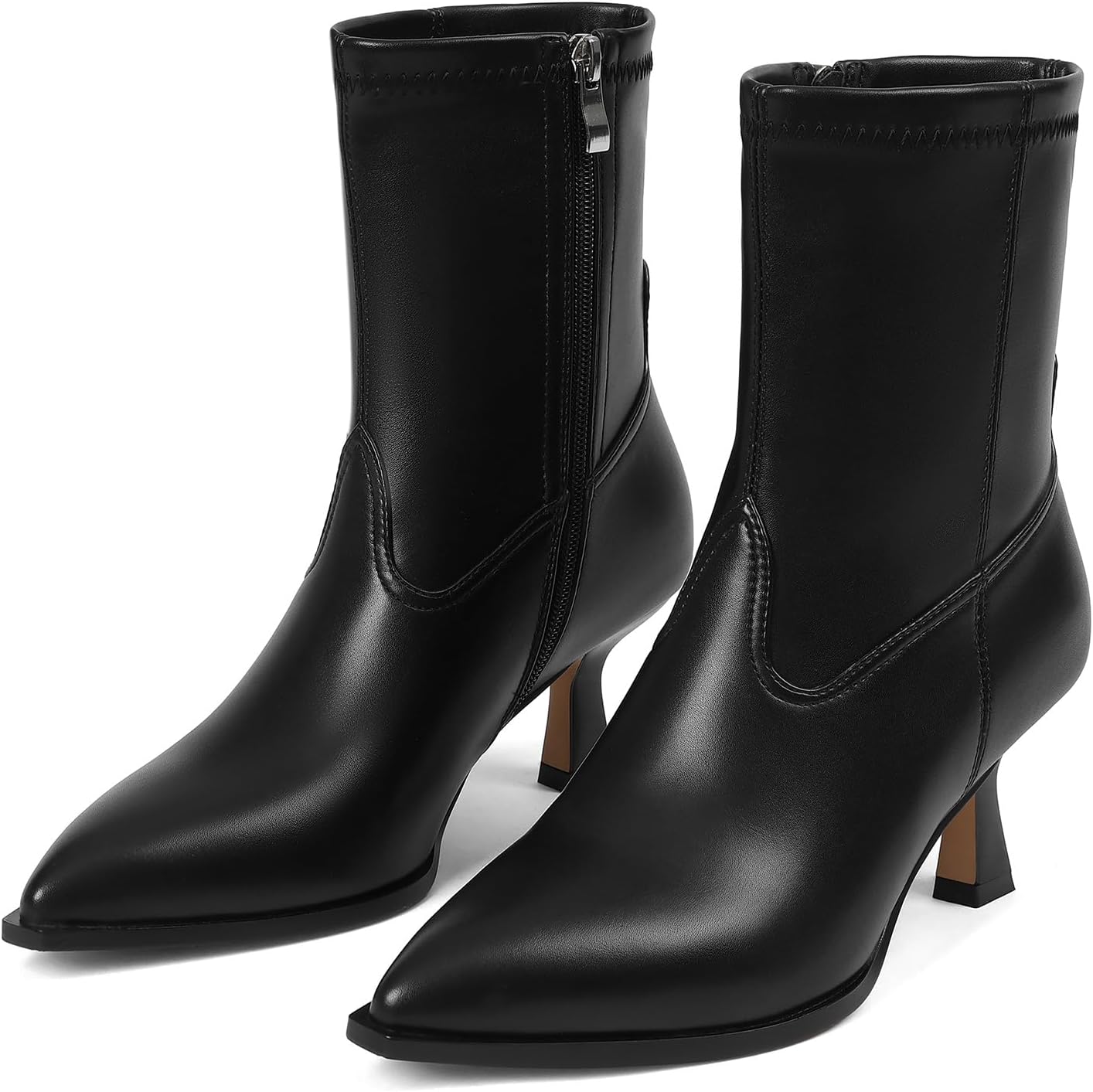 VOMIRA Ankle Boots for Women Pointy Toe Stacked Kitten Heels Black Boots for Women Side Zipper Leather Short Boots Fall Winter Ankle Booties Shoes - Image 7