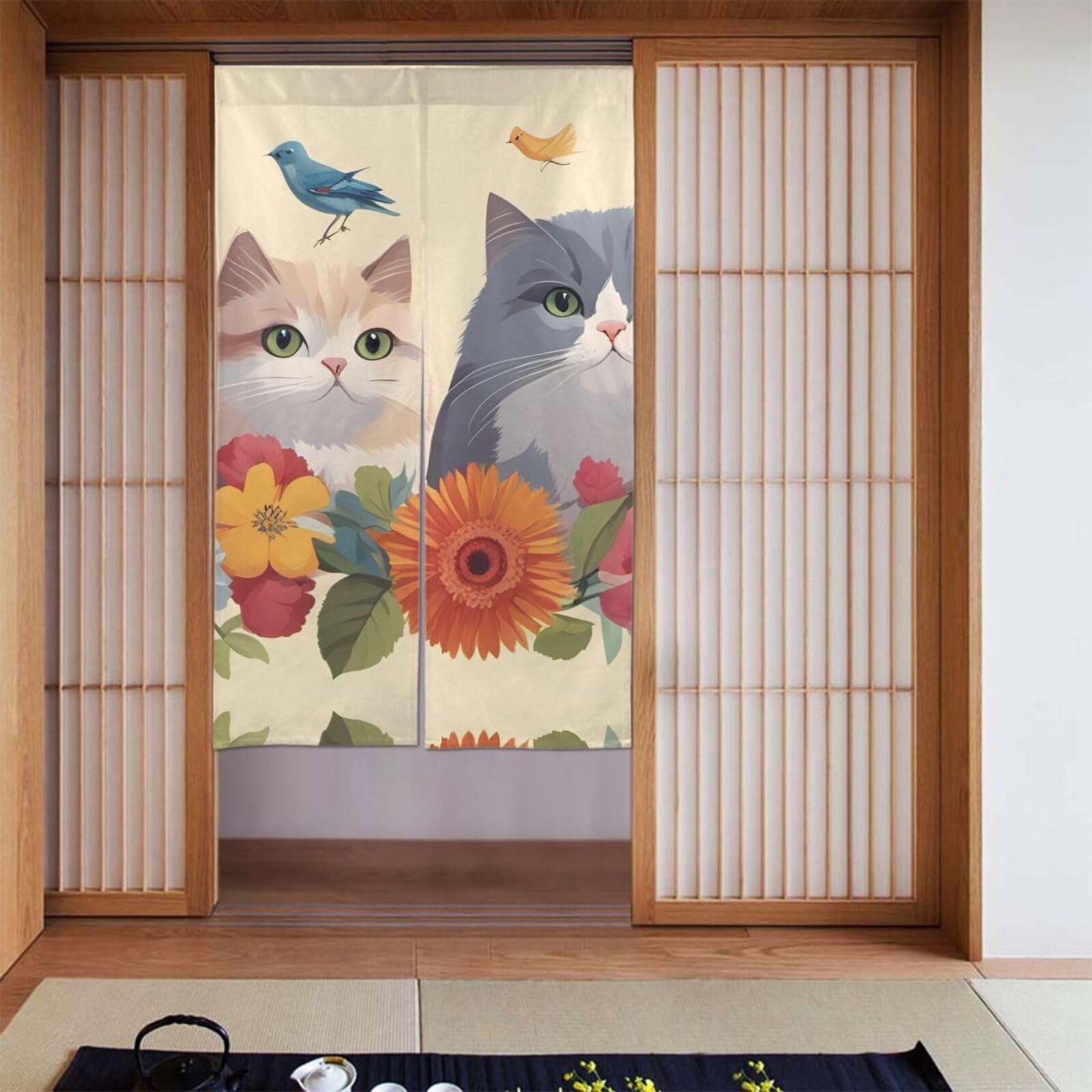 Rideaux chats et oiseaux pour séparer le salon ou décorer une porte de chambre