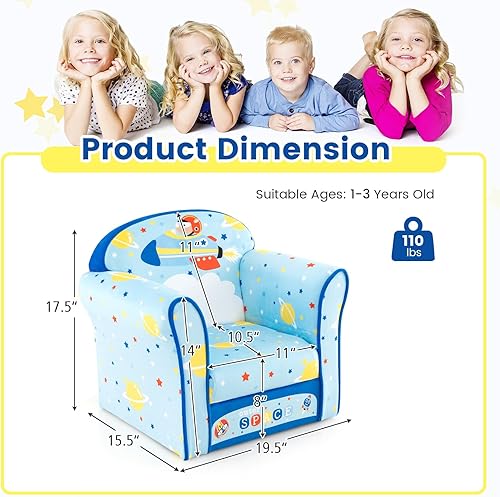Miniatura 12 de Costzon Flyman - Sofá para niños, sillón con reposabrazos con patrón, muebles para niños pequeños con construcción de madera resistente, preescolar,