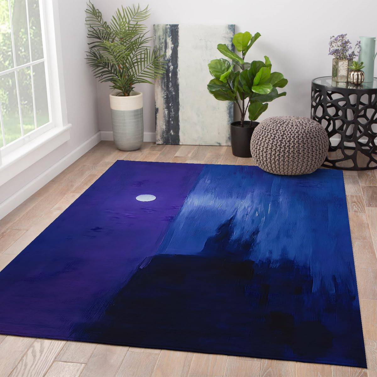 Dywan z motywem księżyca o wymiarach 160 x 230 cm – minimalistyczna przybrzeżna atmosfera maty podłogowe pokój do nauki medytacja przestrzeń niebieski i fioletowy dywany z niskim runem