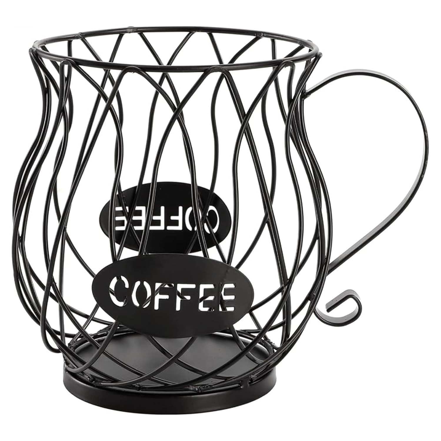 Muiltvoe 07 Black Teapot Metal Coffee Pod Holder Wire Coffee Pods Storage Basket Espresso Capsule Storage For Home Kitchen Cafe Hotel (Black Cup)