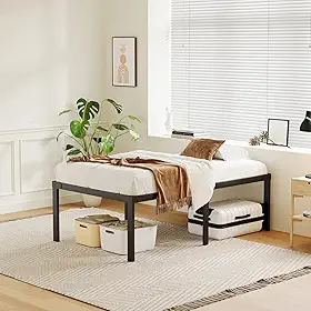 Hivento Estrutura de Cama de Metal, Suporta até 300KG，Cama de Solteiro com Espaço de Armazenamento, Base Reforçada para Colchão, Fácil de Montar, Dispensa Colchão de Molas, 188×88×34 cm, Preto