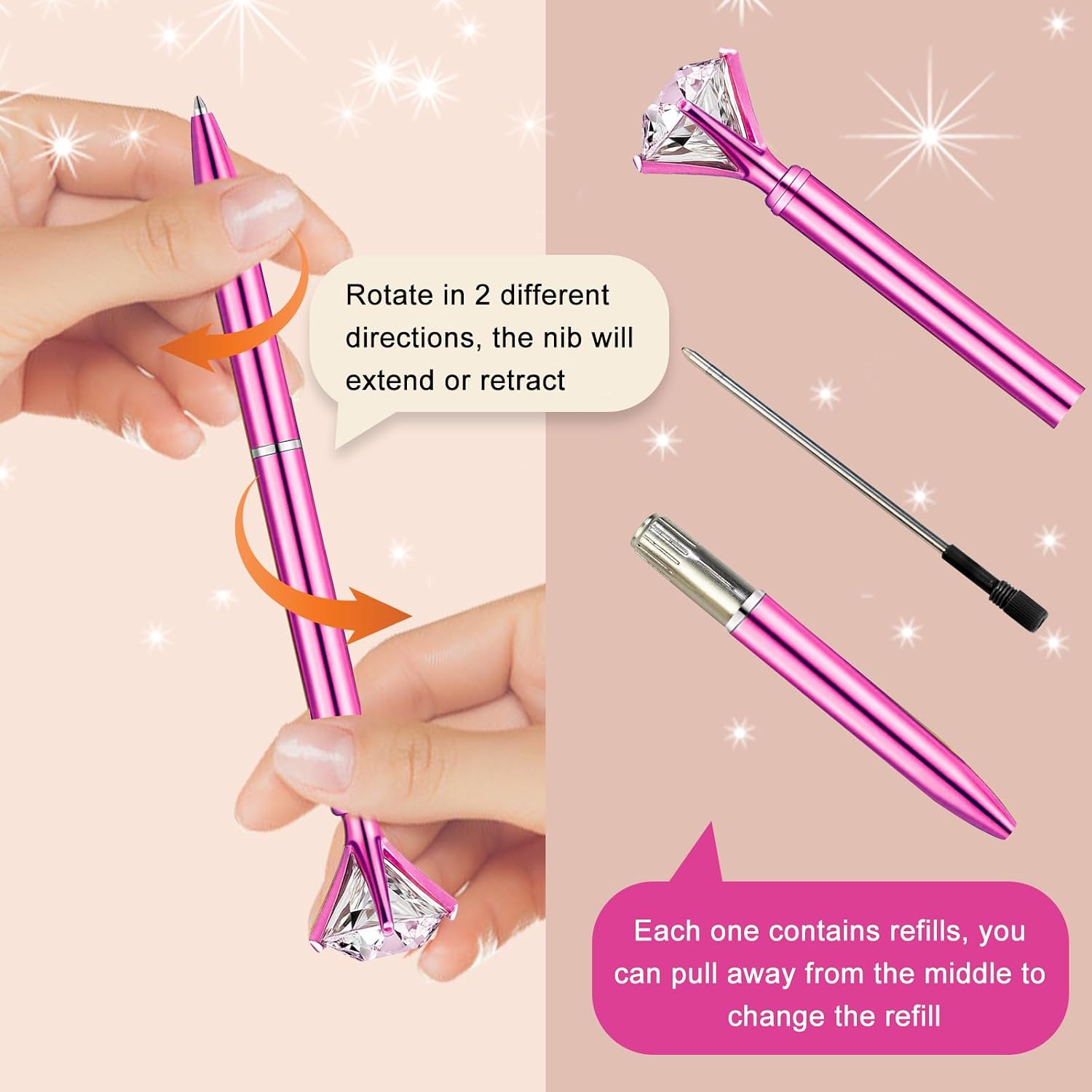 EVNEED 50pcs Big Diamond Pens,Bridal Shower Pen with Black Ink Cute Ballpoint Pen Beautiful Wedding Pens for Office School,Christmas Stocking Fillers,Rose