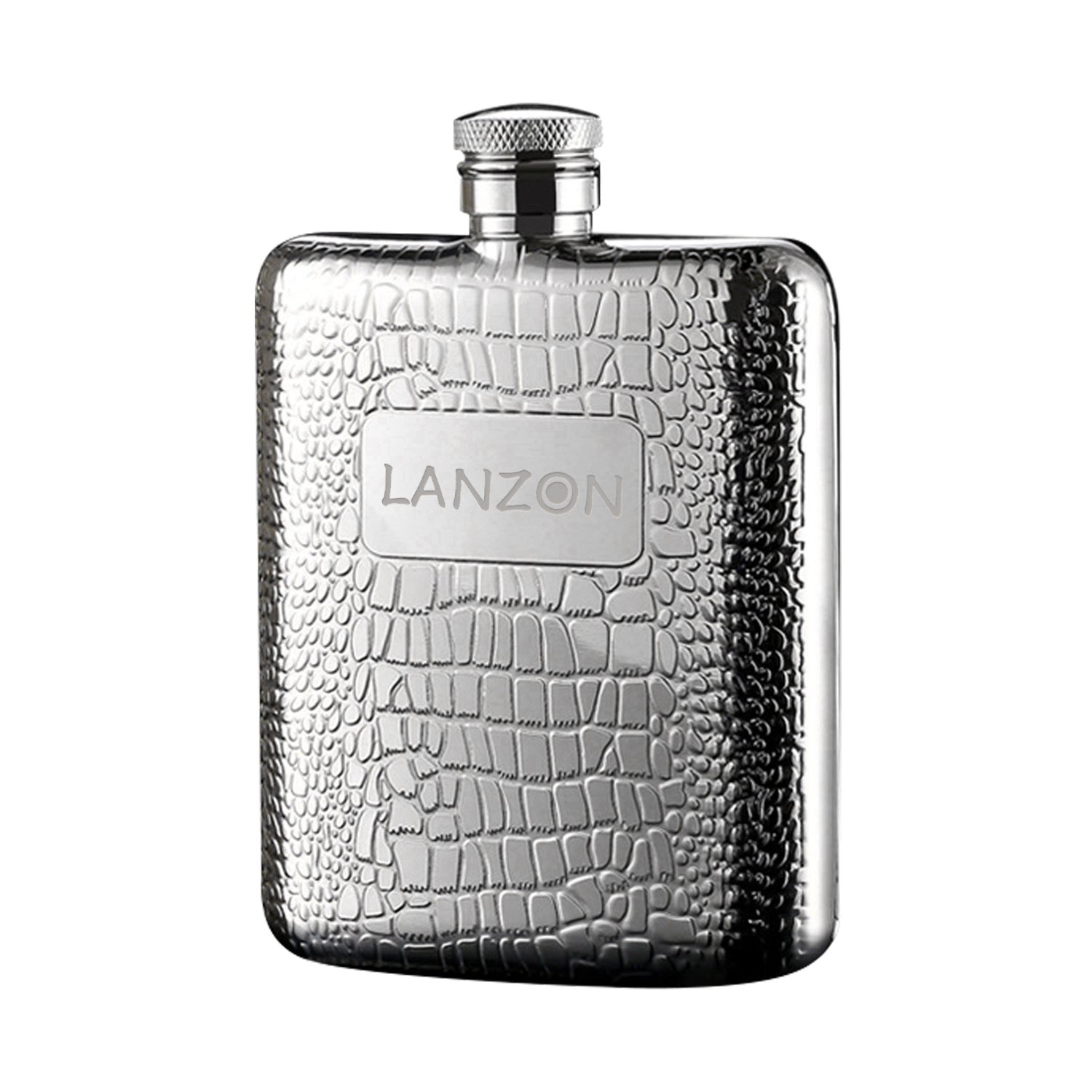 Hip Flask with Funnel, All 18/8 304 Food Grade Stainless Steel Curved Pocket Flask for Liquor | 6 OZ Capacity | Gift Boxed (Cobblestones Pattern)
