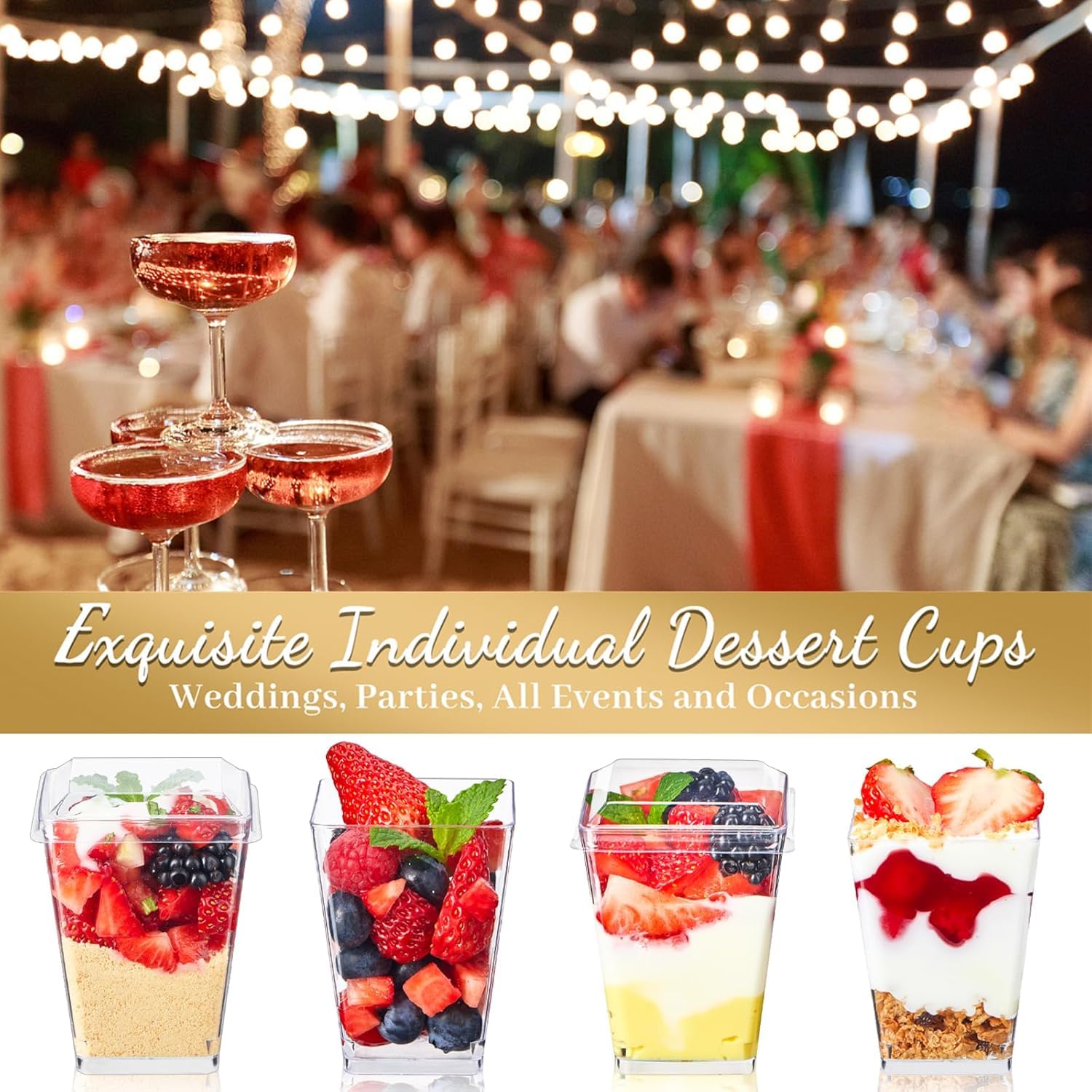 40 tazze da dessert trasparenti, con coperchio e cucchiaio, 5 oz/160 ml, riutilizzabili, per dessert di famiglia, budini, mousse e feste di gelato