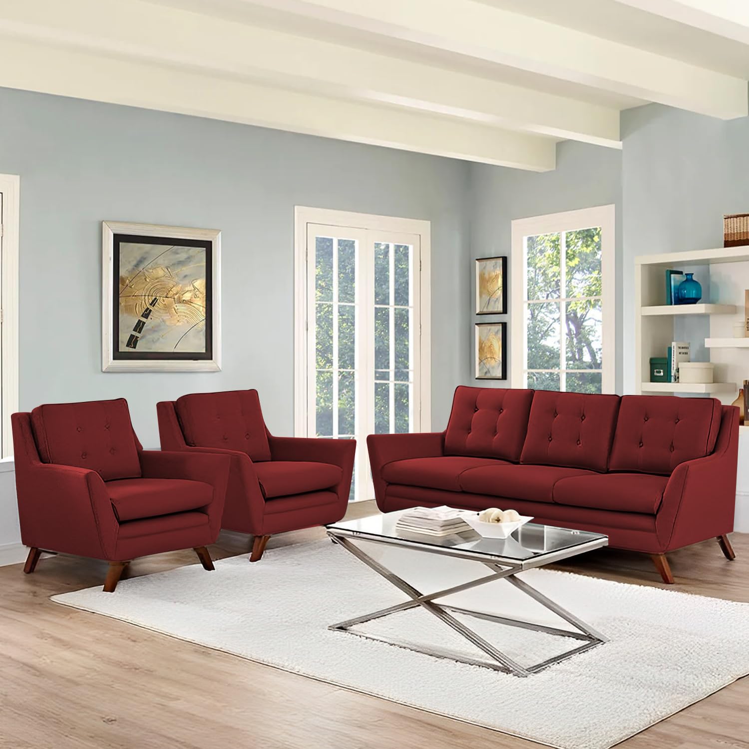 GRAPEWOOD Alira 3 + 1 + 1 Seater Sofa Set for Living Room (Maroon) Premium Fabric Sofa-image-26