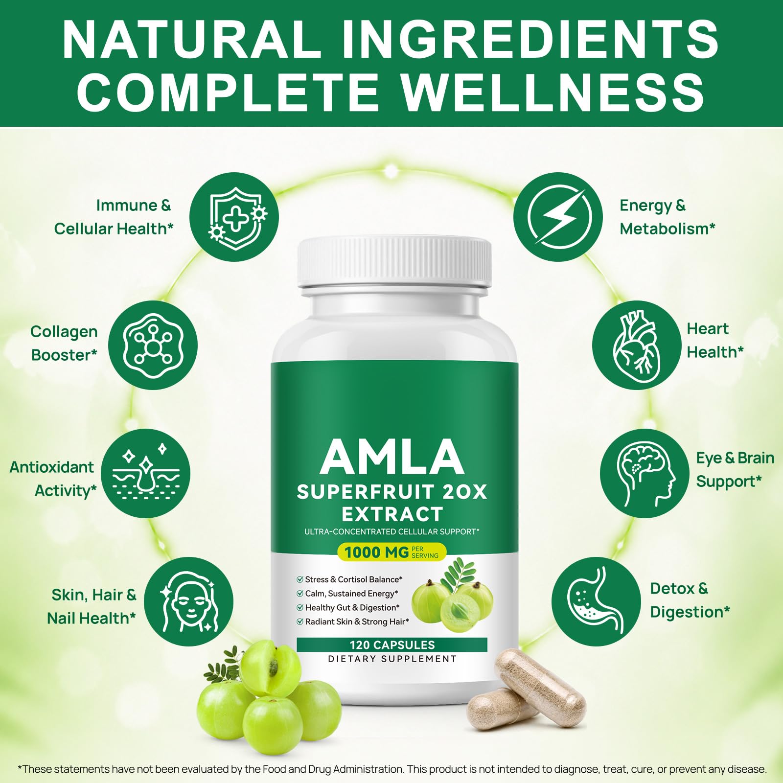 Organic Amla Capsules, 1000mg 20X Superfruit Concentrate, Organic Amla Fruit Powder Supplement, Ayurvedic Daily Wellness Formula with Natural Antioxidants, Non-GMO, 120 Capsules — Amazon image 6