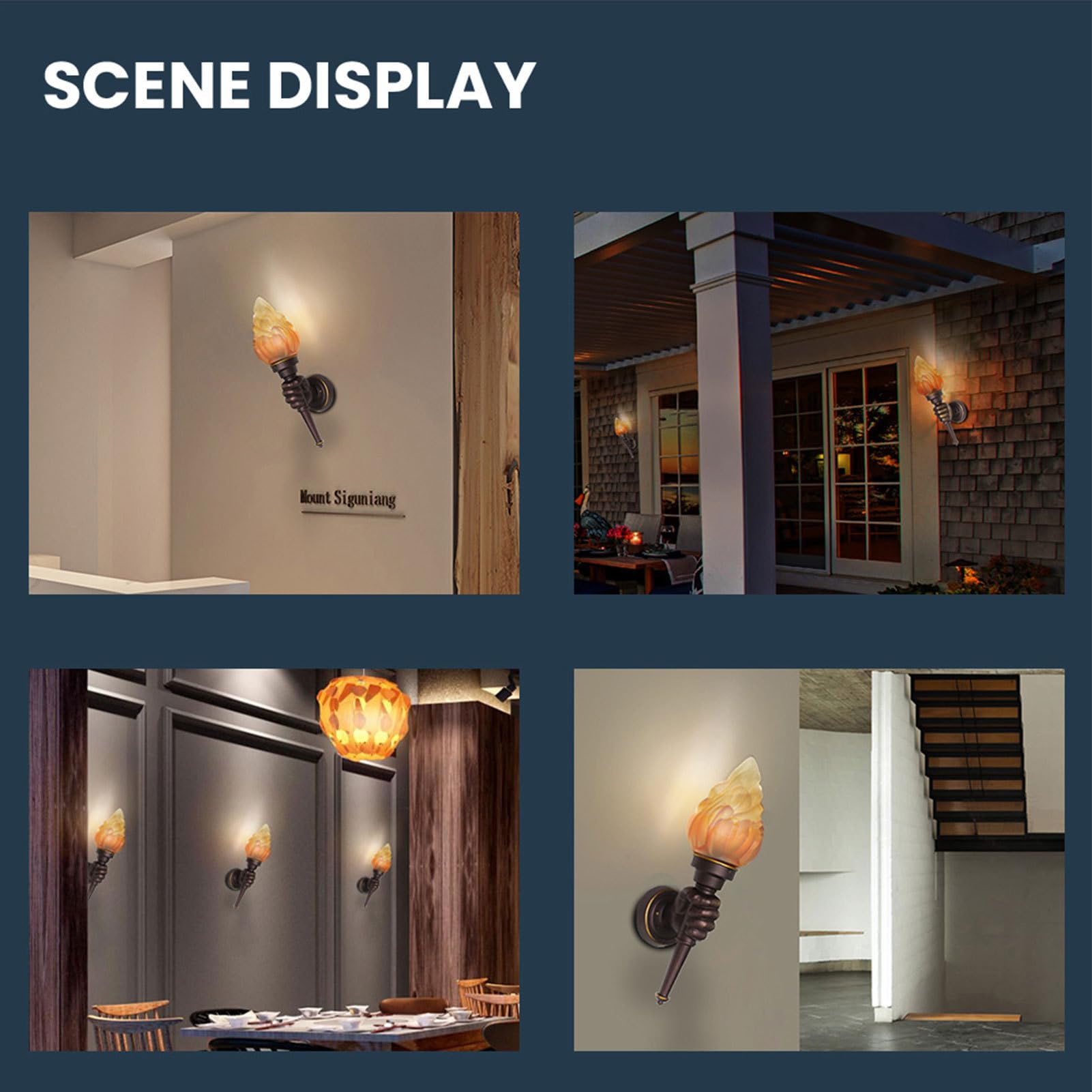 Générique Klassische Wand-Taschenlampe – Kreative Taschenlampe mit Flamme | Lampe mit Glasschirm und Faustform Halterung aus Aluminium in Antikbraun