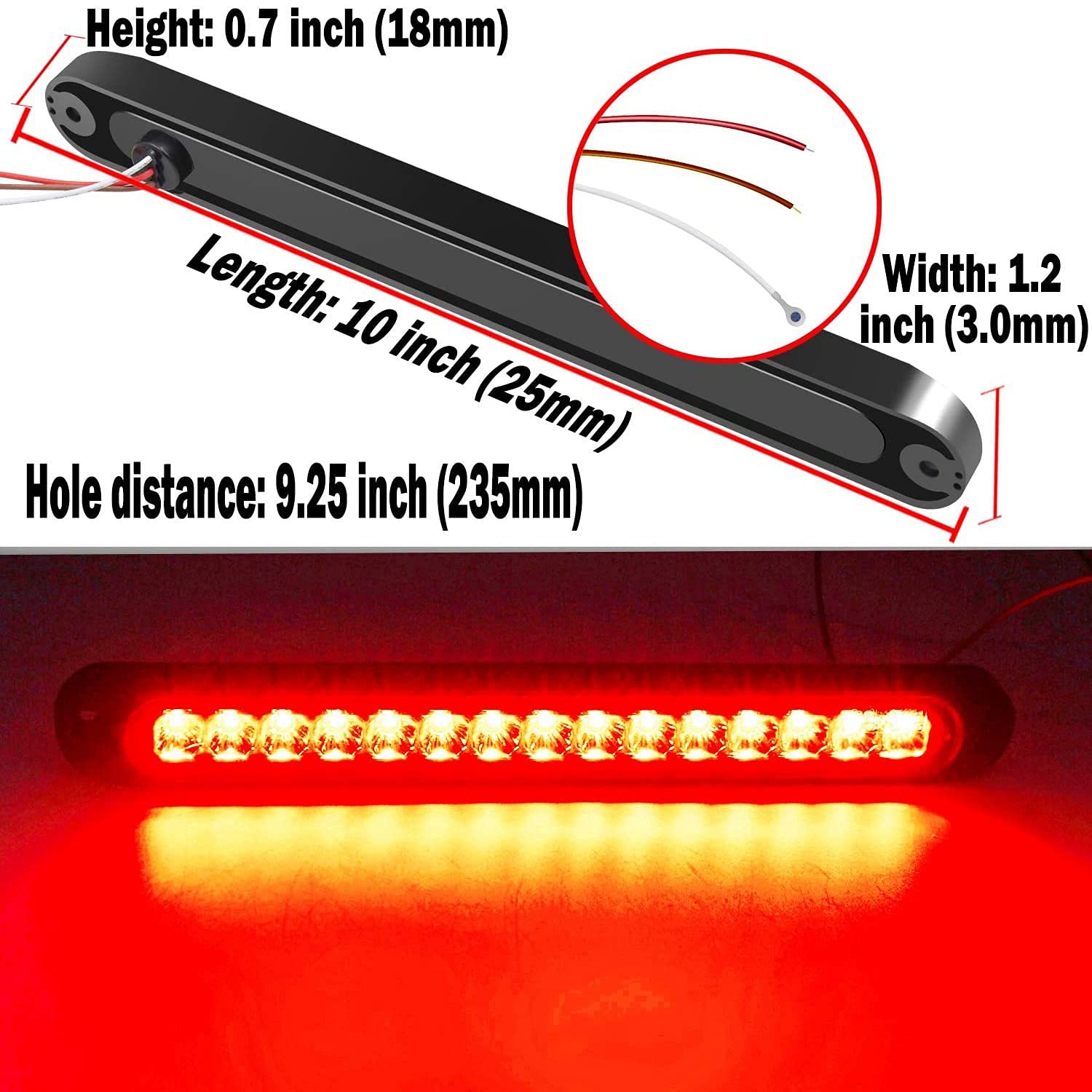 Bulbs Smoke/Tinted Car & Truck Turn Signal Light Assemblies Bzocio 2Pcs 10Inch 15 LED Trailer Light LED Stop Turn Tail Light Third Brake Bar Strip For Heavy Duty Boats Trucks Red, Third