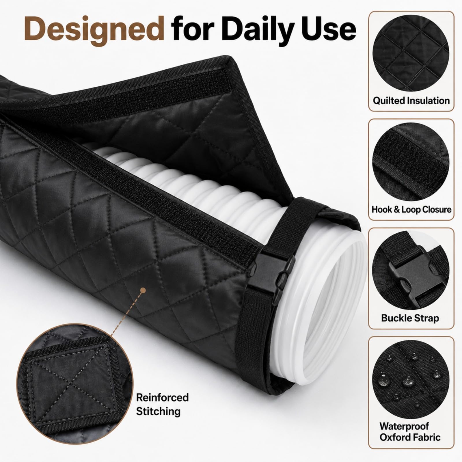 Funda Aislante Manguera AC para Costway FP10739US 2024-2024 | Aislamiento Acolchado | Cierre Gancho Y Bucle | Correas Hebilla | Impermeable Anticondensación | Ajuste Universal