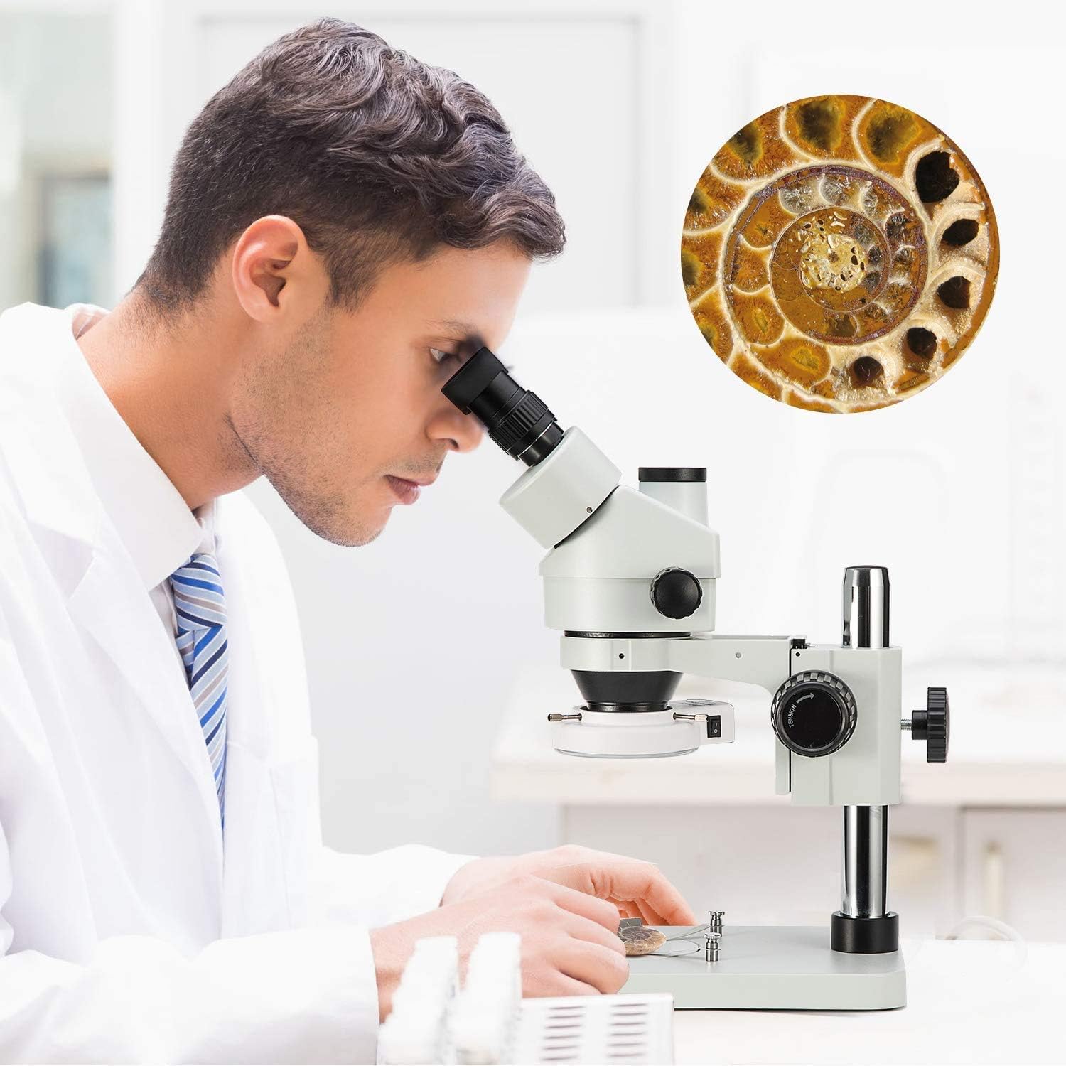 SWIFT Trinocular Stereo Zoom Microscope with 56-Bulb LED Ring Light,3.5X-90X Magnification,WF10X Eyepieces,0.7X-4.5X Zoom Objective, 0.5X 2.0X Additional Objectives,Table Pillar Stand