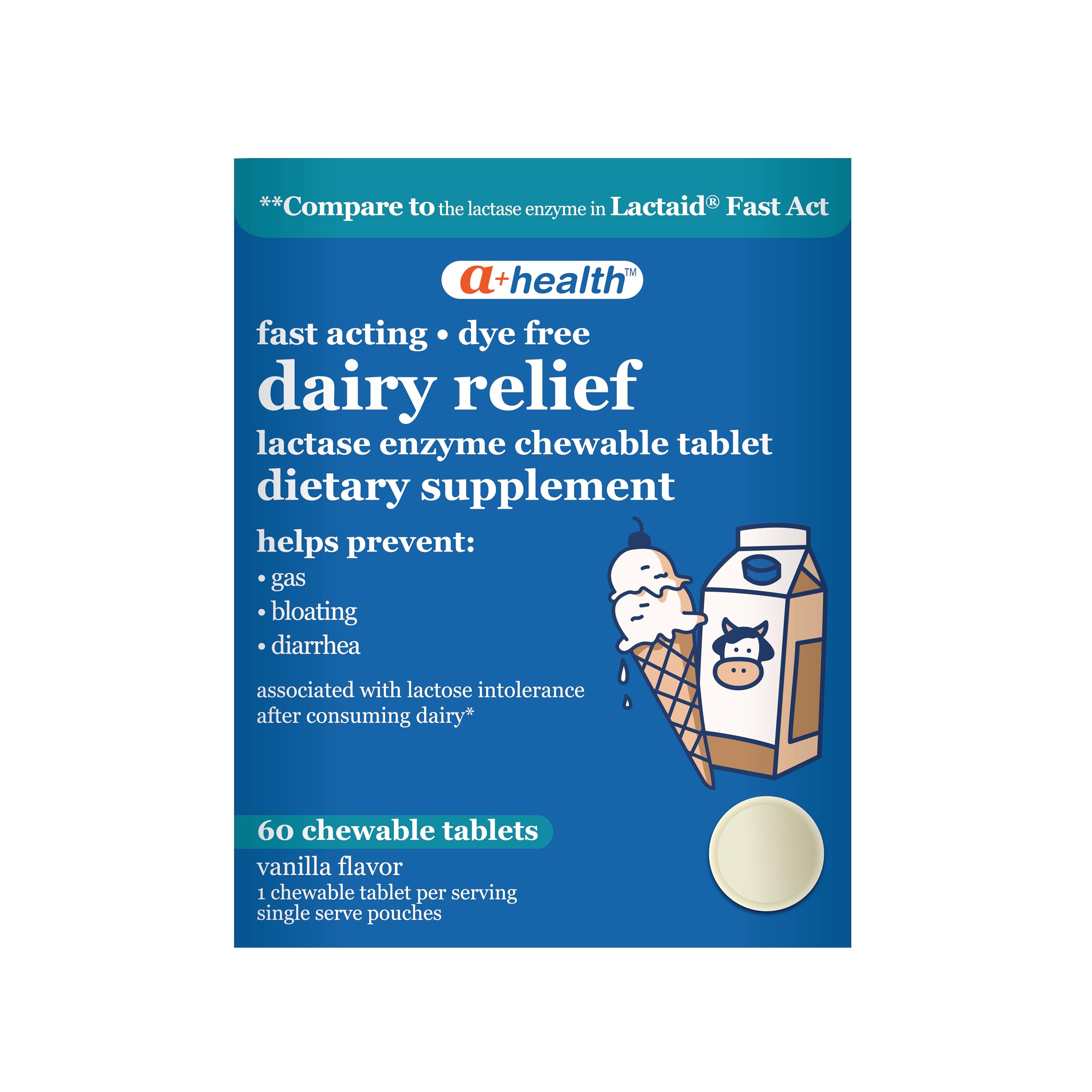 A+Health Dairy Relief Lactase Enzyme 9000 FCC Chewable Tablets, 60 Count — Amazon image 6