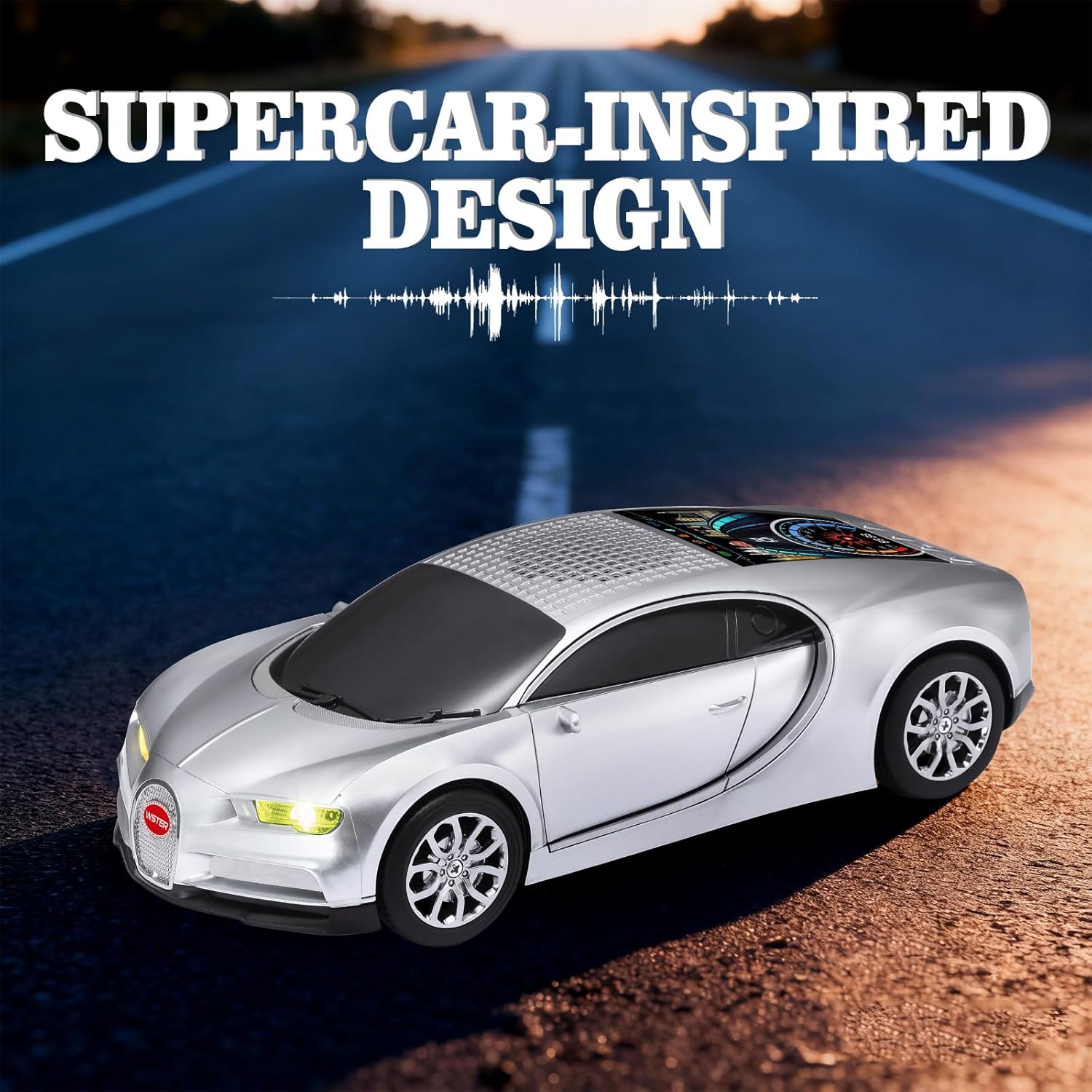 WS-660 Hypercar Bluetooth Replica Speaker with LED Starry-Sky Display, Portable with HD Sound, LED Party Light, TWS Pairing, FM/USB/TF Playback, Built-in Mic, Best Gift for Hypercar Lovers (Silver)