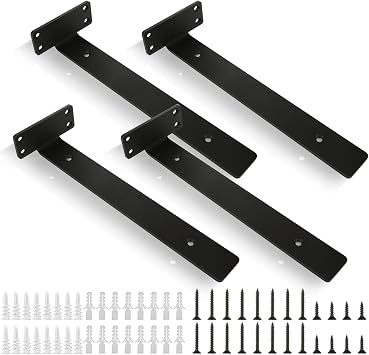 4PCS Floating Shelf Brackets, 300mm/12 Inch Heavy Duty Metal L Shelf Brackets, Thick Wall Mounted Hidden Shelf Bracket for Shelves Support DIY