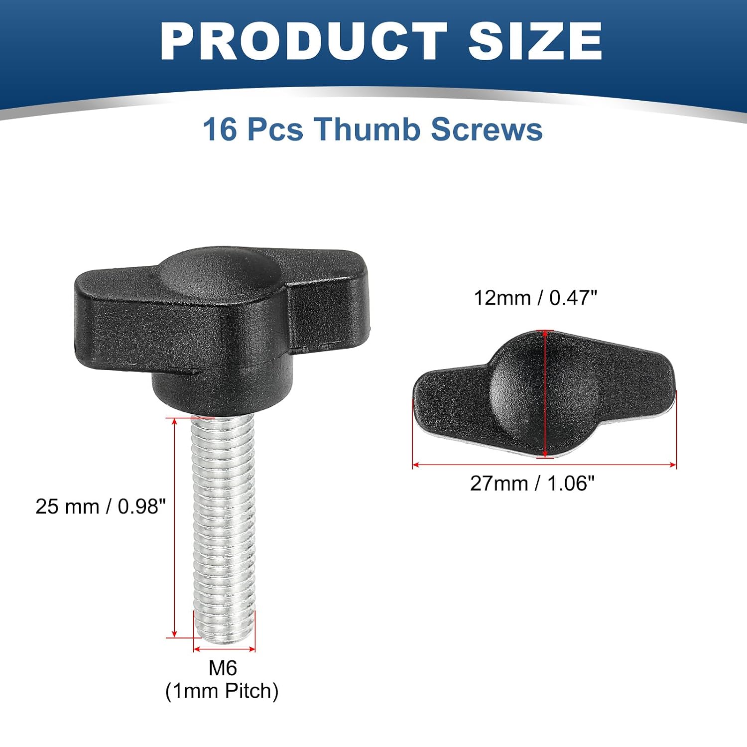 Z- Shaped Thumb Screws 304 Stainless Steel Tee Wing Knobs Screws Clamping t Head, M6 x 25mm Thread Fit for Replace Hand Tightening Knob Supply - Z Type (16 Pack, Black)