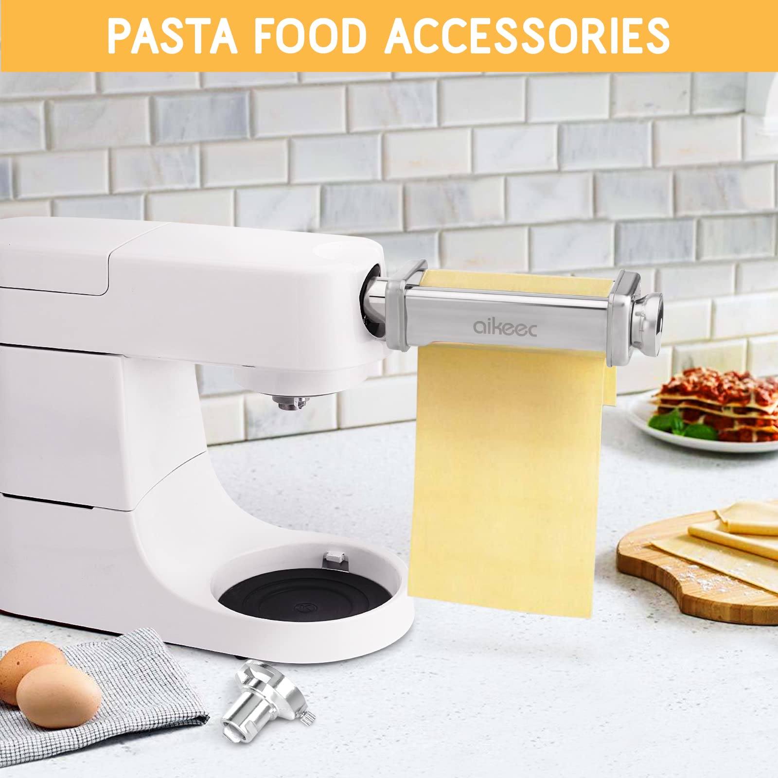 aikeec Pasta Sheet Roller for Kenwood Stand Mixers with Stainless Steel
