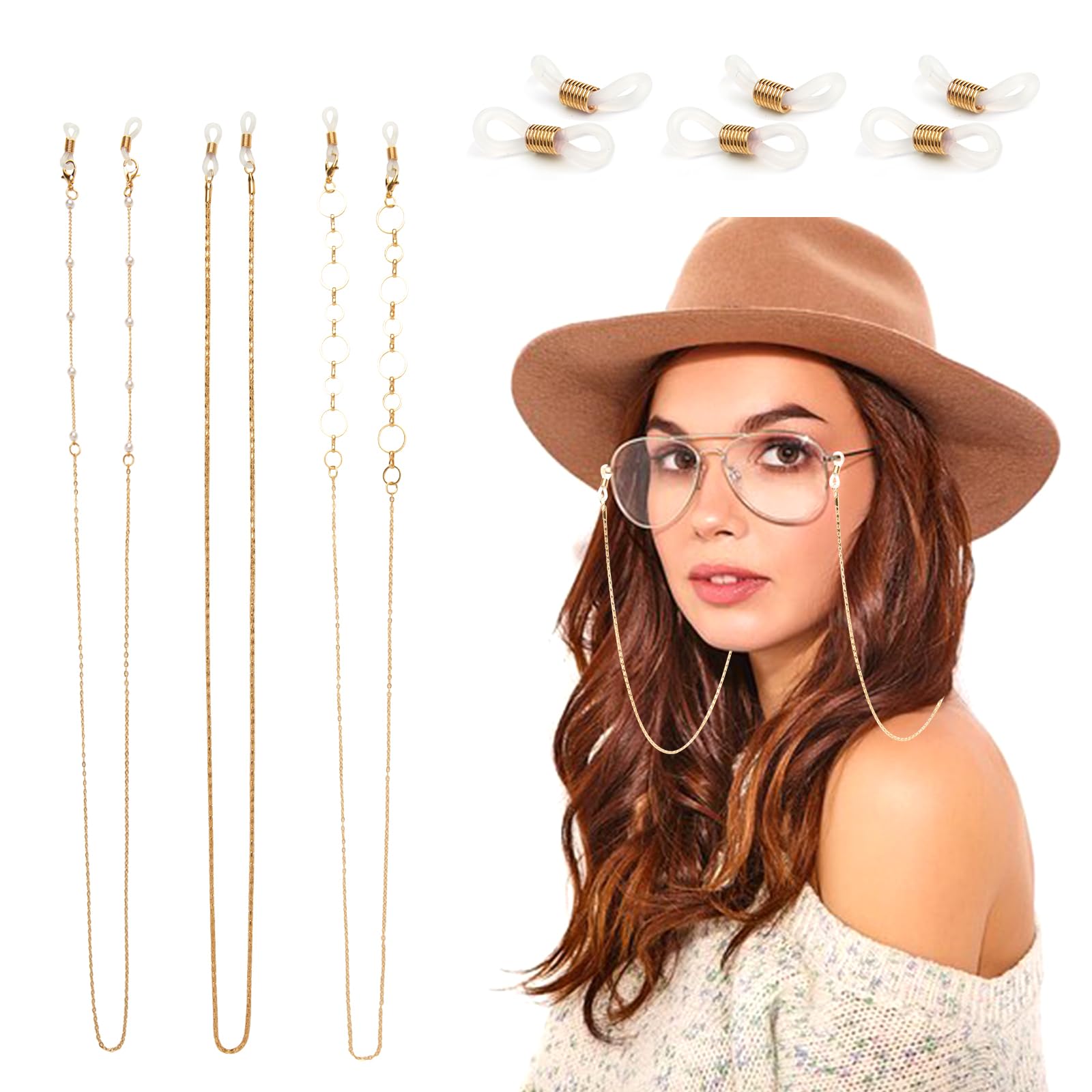 Gold Glasses Chain for Women 3 Pieces Fashion Glasses Chain with Lobster Clasp and Non-Slip Clip Ring Glasses Chains and Lanyards for Women-image-31