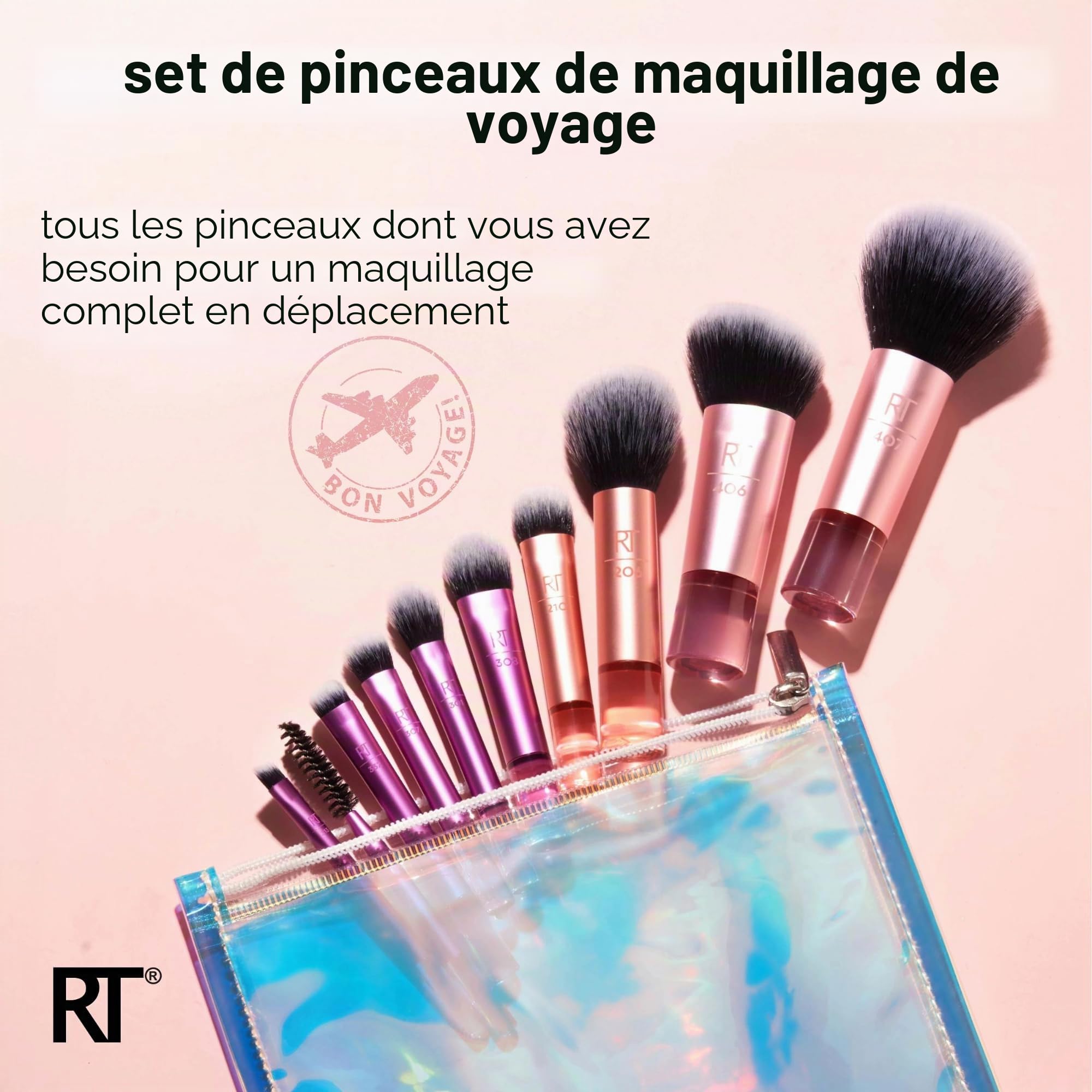 Real Techniques Kit de mini-pinceaux Real Technique Travel Fantasy, pinceaux de maquillage pour fard à paupières, surligneur, contour,ensemble de 11 pièces