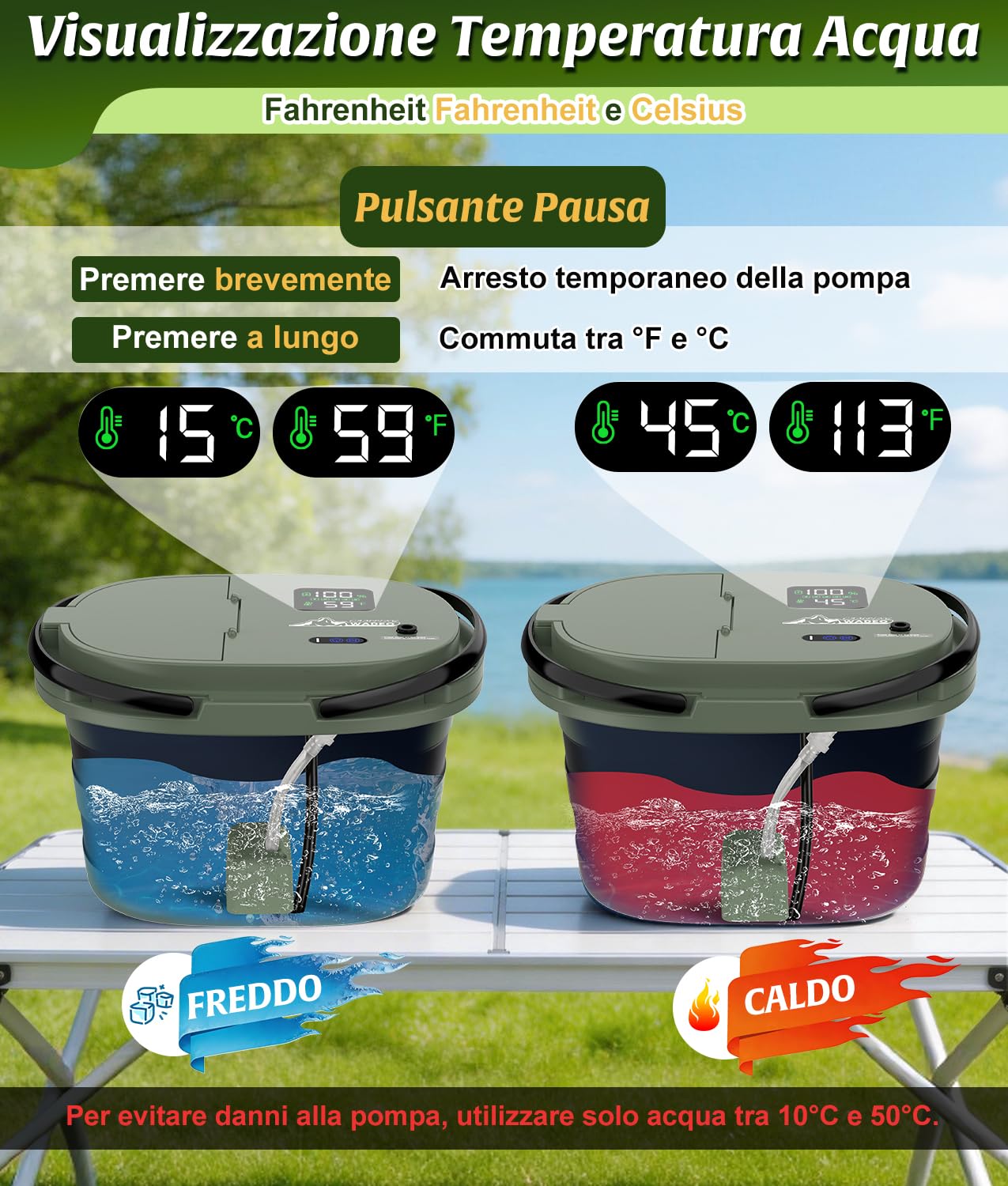 WADEO 2026 Nuova Doccia Portatile, [Secchio Antiperdita e Pompa Integrati] [13000mAh], 5 velocità e 4 modalità di Getto, per Campeggio, Camper, Animali Domestici, Spiaggia, Giardino