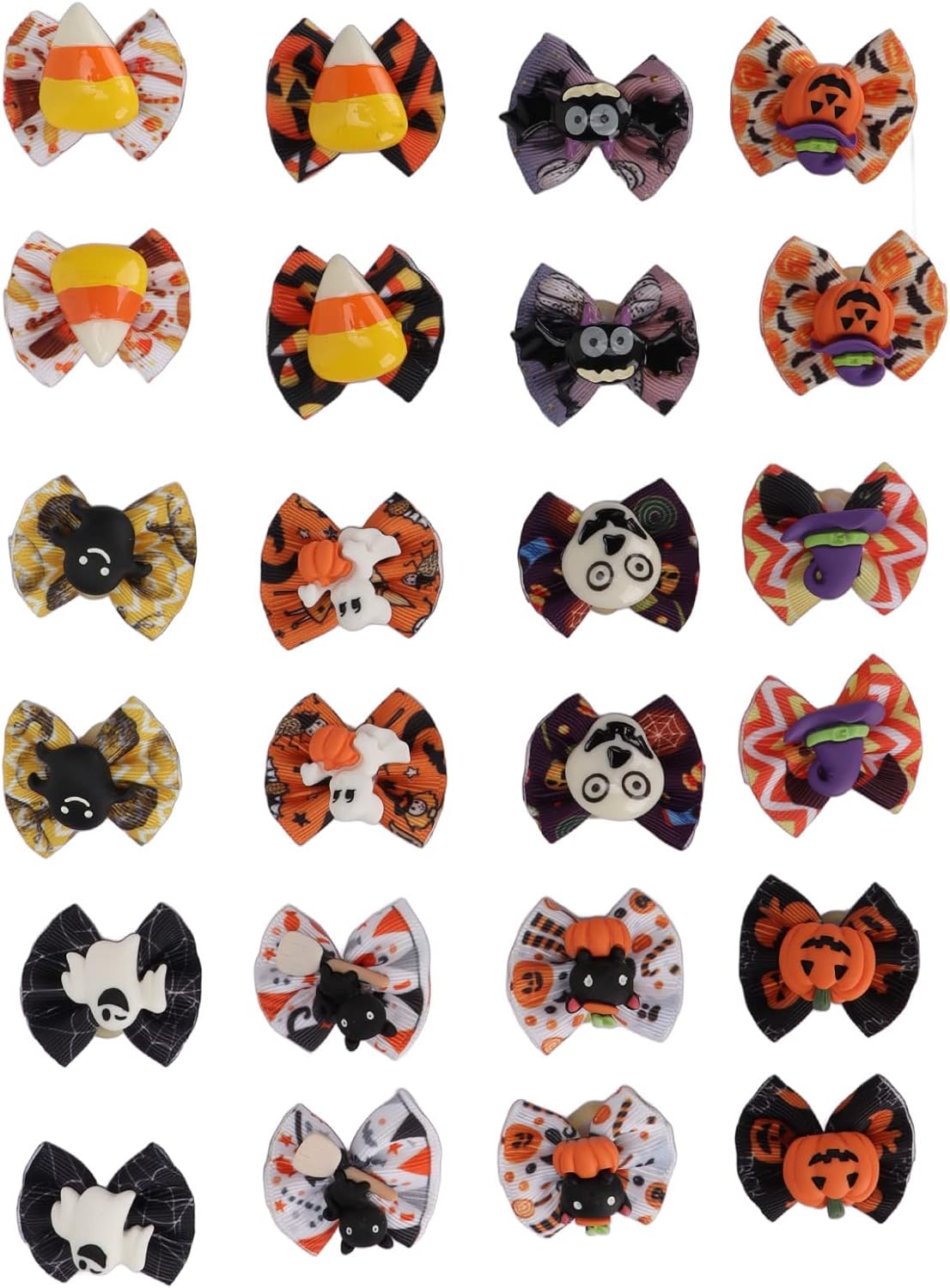 24 Pieces Halloween Dog Hair Bows with Rubber Bands Small Dog Grooming Bows for Dogs Puppy Cat Pet Hair Accessories 9
