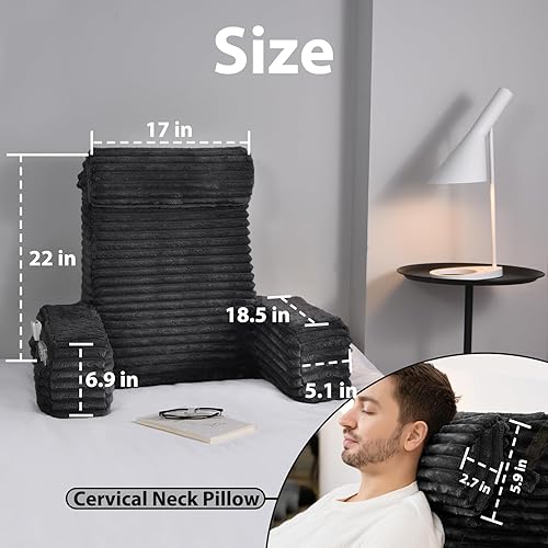 Miniatura 2 de ENITYA Almohada de espalda XL de 22 pulgadas para sentarse en la cama, brazos y bolsillos grandes integrados, almohada de lectura para sentarse