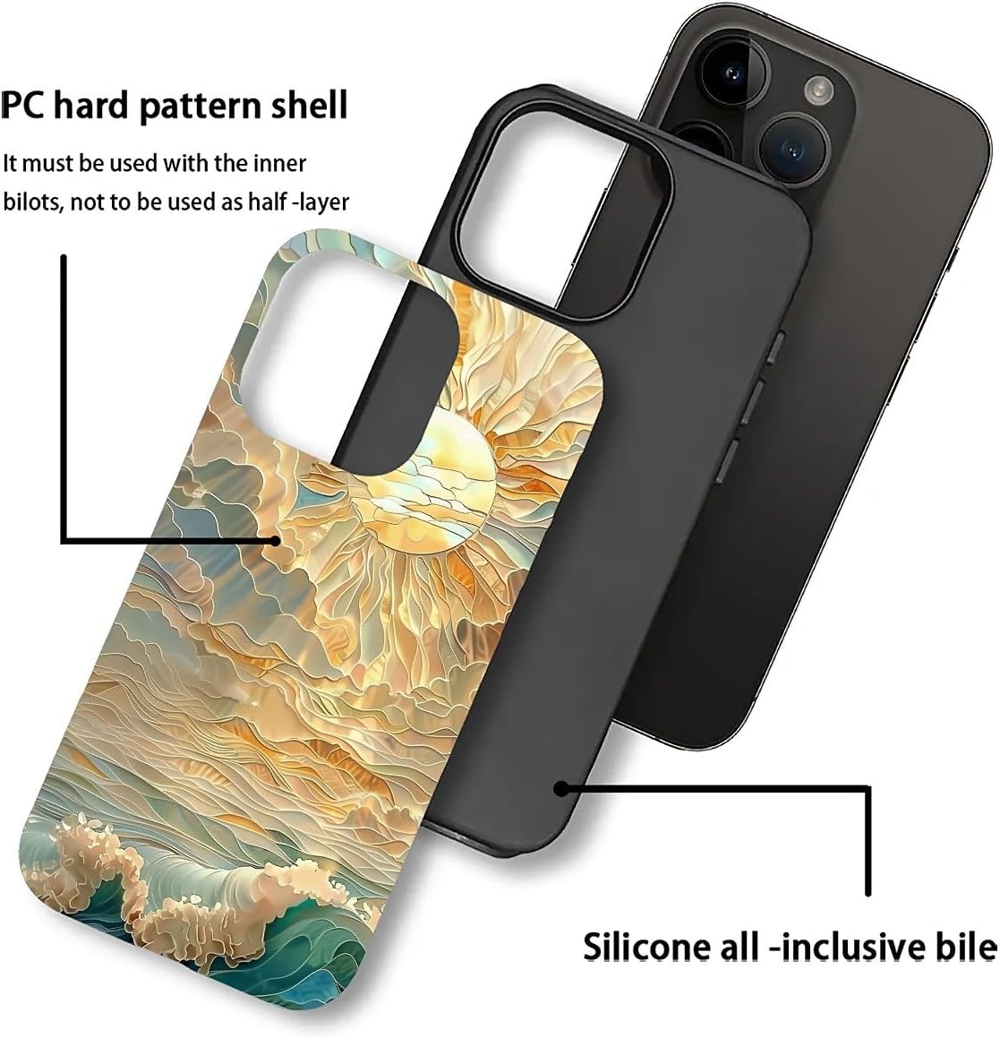 ZHEGAILIAN Case for iPhone 13 Pro Max,Ocean Waves Sun Rays Stained Glass for 2 in 1 Hard Shell   Soft Silicone,Shockproof Bumper Drop Protective Case for iPhone 13 Pro Max