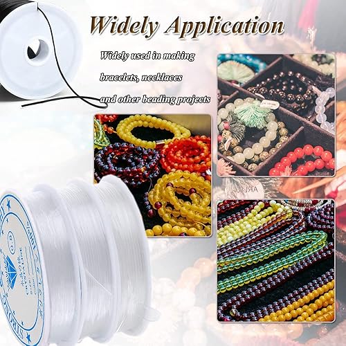 Miniatura 6 de Cuerda elástica para hacer joyas transparentenegro, 3 rollos de 0.031 in, cuerda elástica para cuentas de semillas, cuentas de poni, rollo (0.031