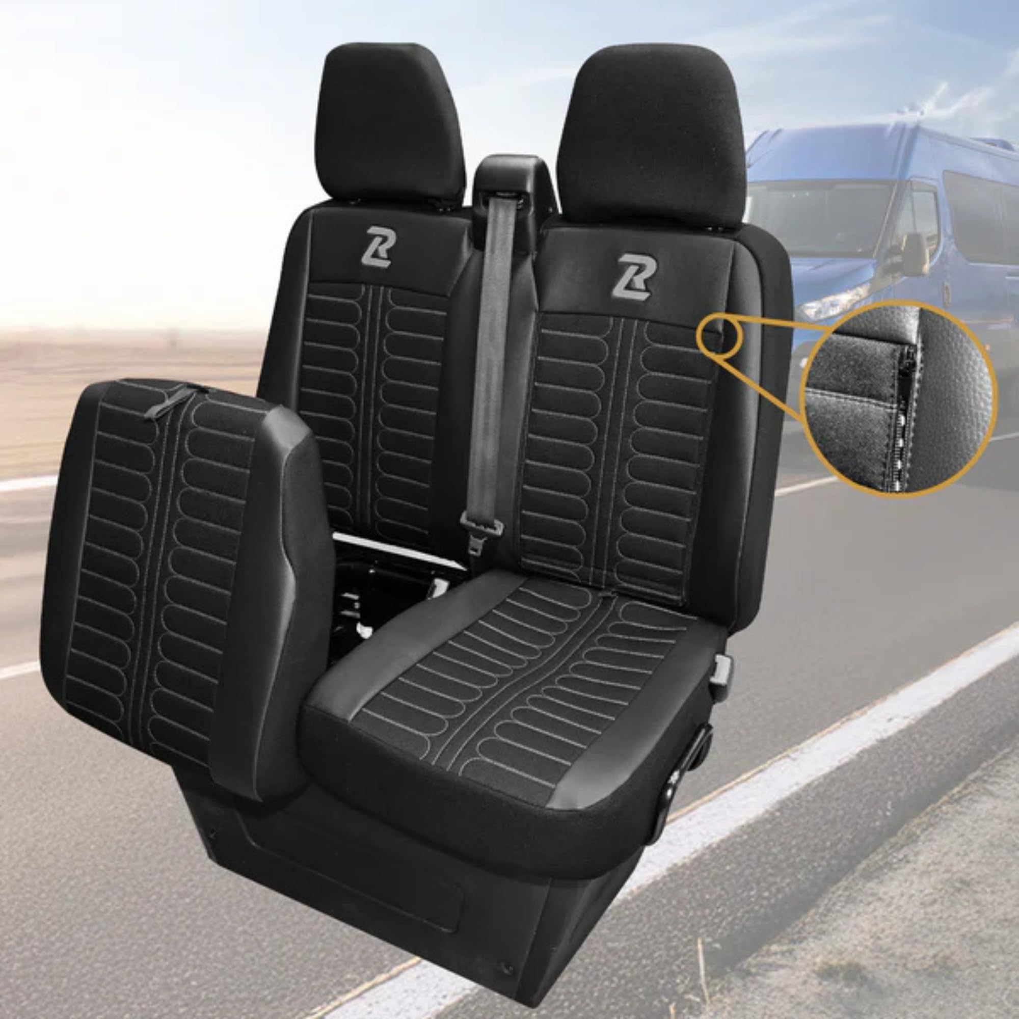 Housses De Siège Auto Tornado Pour Iveco Daily (à Partir De 2014) - Set 5 Places Noir Et Gris, Tissu Résistant Et Confortable - 7
