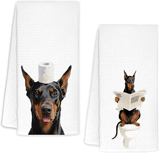 Doberman Pinscher Bathroom Hand Towels Set of 2,Dog Bathroom Decor,Doberman Pinscher Gifts for Women Men Decorative Funny Hand Towels for Kids Bath Room Washroom Toilet,16x24 Inch