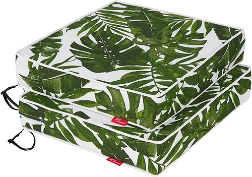 Pcinfuns Juego de 2 cojines para sillas de exterior de 19 x 19 pulgadas, para muebles de patio, jardín, sofá, silla, con correas ajustables, hojas