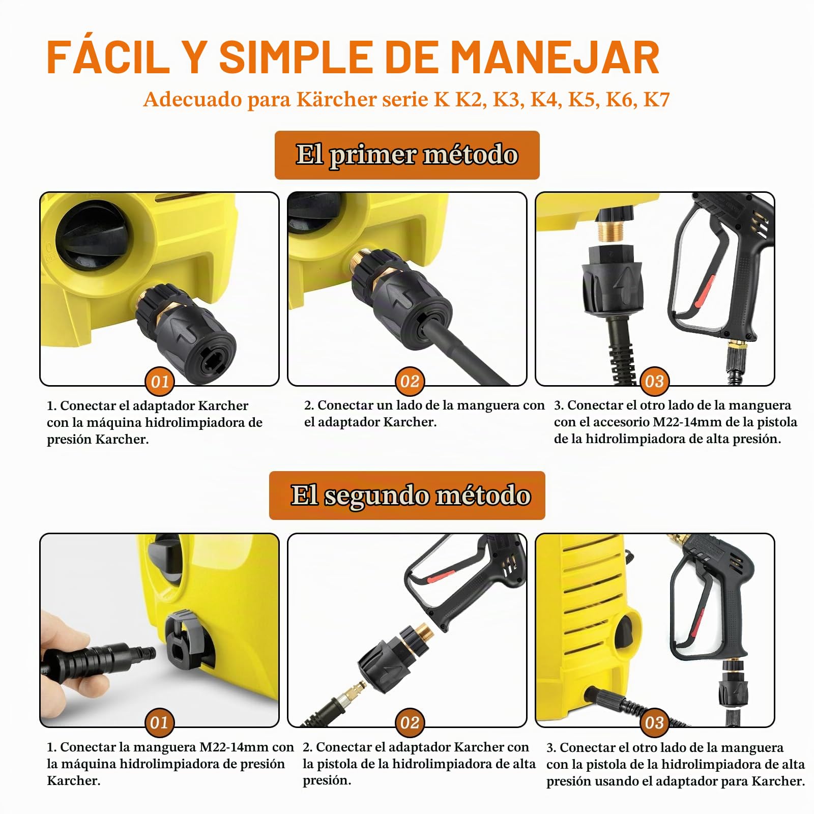 LALAGO Juego de adaptadores para limpiadores de alta presión, M22 x 1,5, diámetro del orificio 14 mm, Acoplamiento rápido para limpiadores de alta presión Kärcher