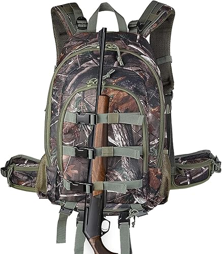 AUMTISC Mochila de caza de 40L con soporte para rifle para hombres, mochila impermeable de camuflaje para día de caza con cubierta de lluvia para