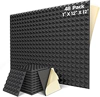 Vista 1 de Paquete de 48 paneles de espuma a prueba de sonido para paredes con autoadhesivos, paneles acústicos de alta densidad de 12 x 12 x 1 pulgada
