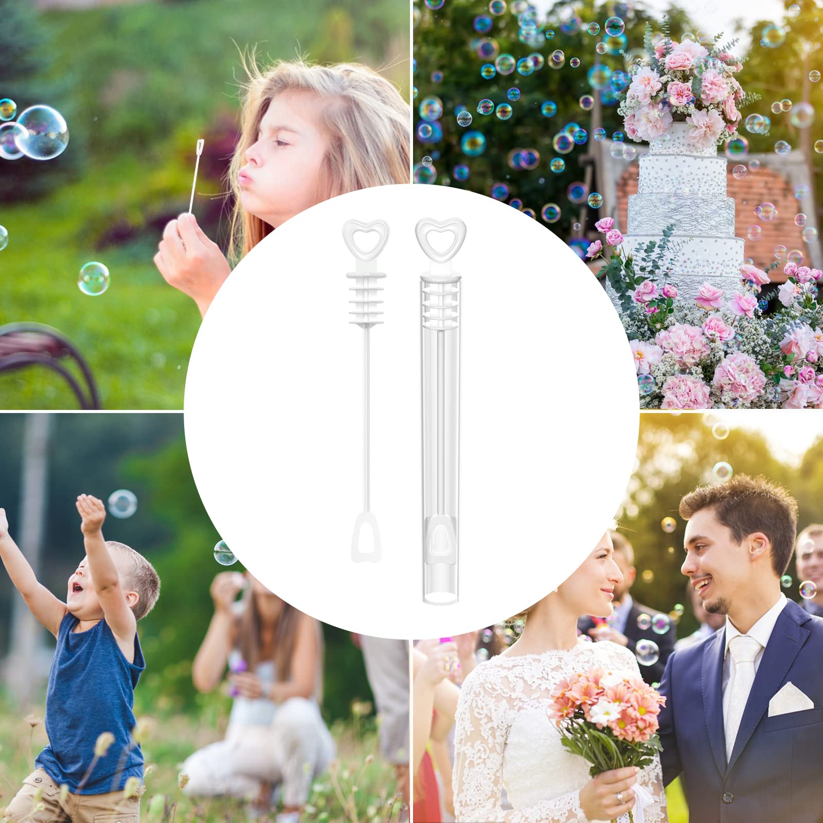 Gvolatee 48 Juego de pompas de jabón para Boda en Blanco sin líquido de Burbujas, con asa de corazón, Encantador para Boda, Bautizo, cumpleaños, Compromiso, Fiesta no Contiene líquido de Burbuja