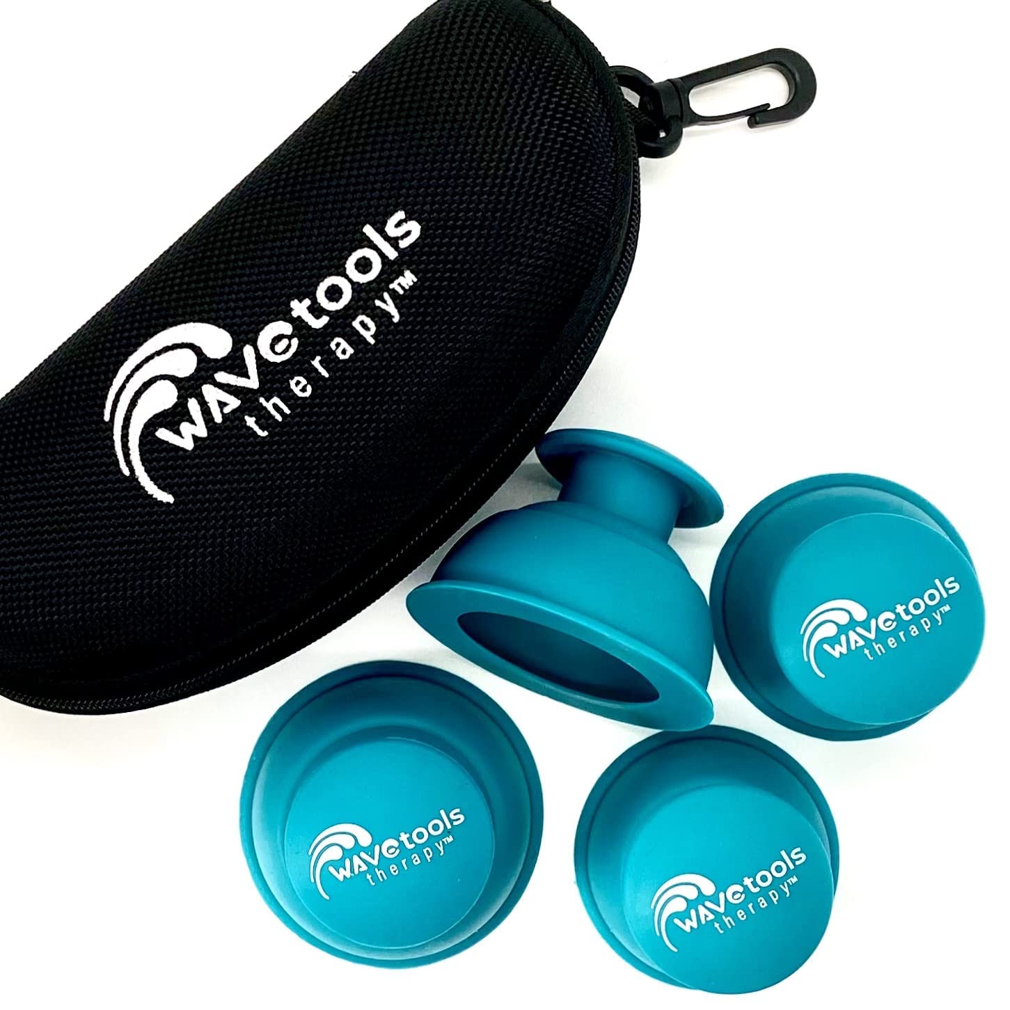 "Riptide" Sport Cupping set of 4 push cups in case by Wavetools Therapy ideal for dynamic cupping, two suctions strengths