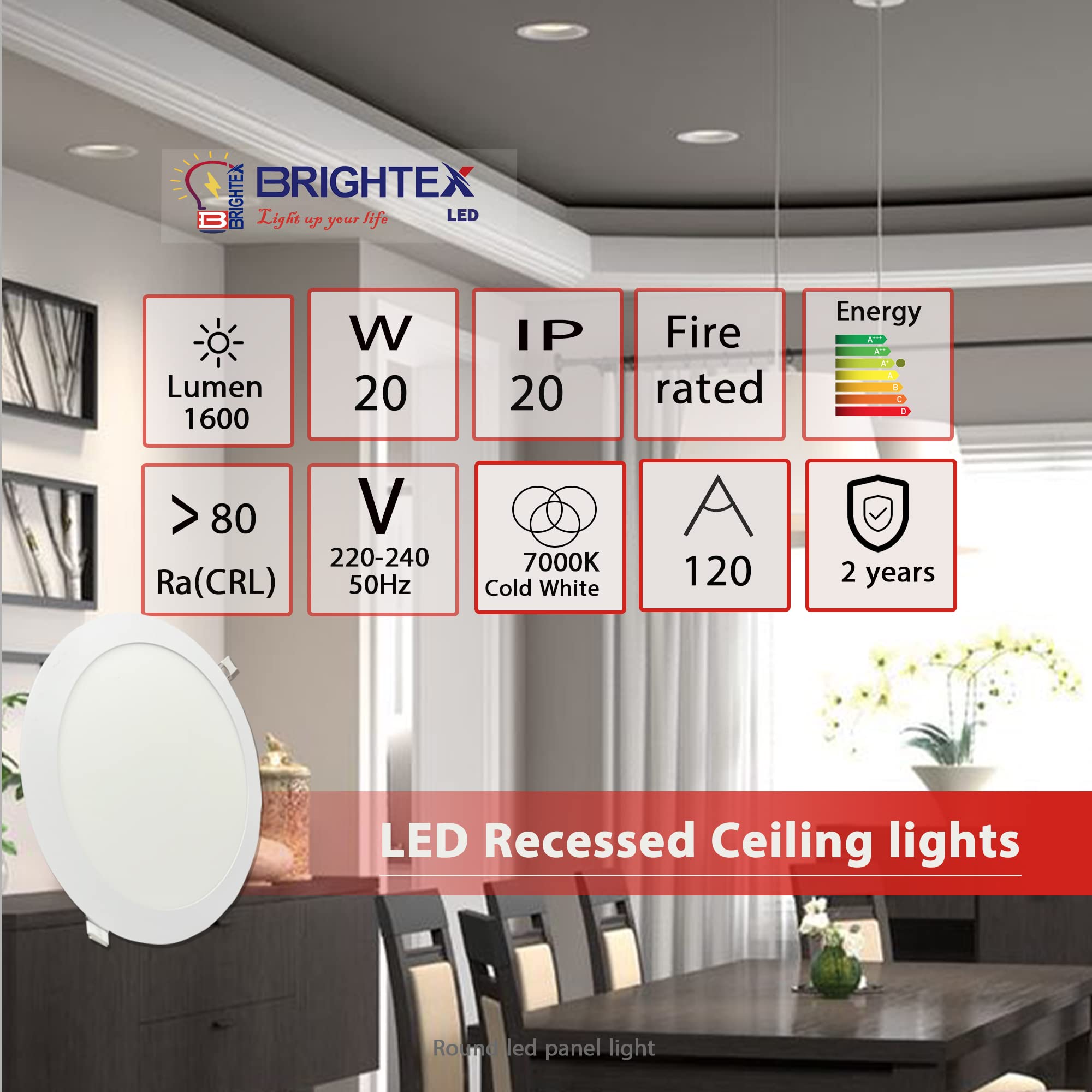 Brightex, (Pack Of 4 5W Led Ceiling Light Round Recessed LED Panel Down - View #7
