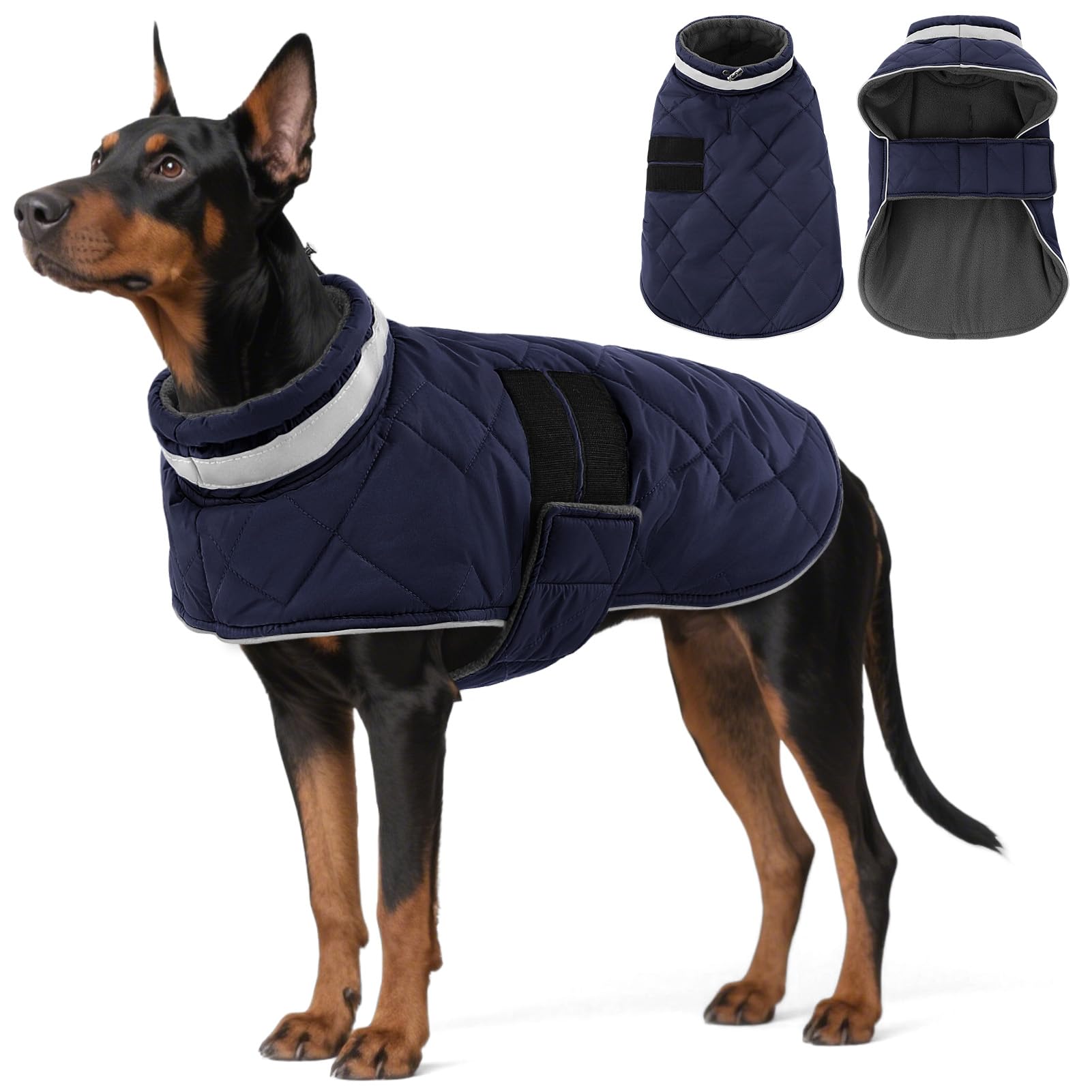 Manteau d'hiver chaud rembourré pour chiot imperméable bleu foncé 2XL