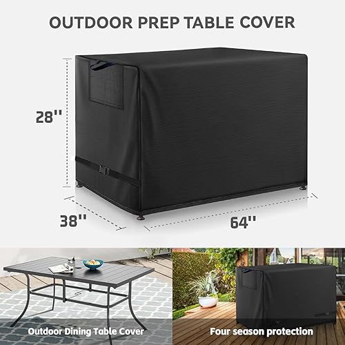 Miniatura 73 de Funda de comedor al aire libre, funda impermeable resistente para mesa de trabajo plana Royal Gourmet PC3401S y PC3401B, compatible con carrito