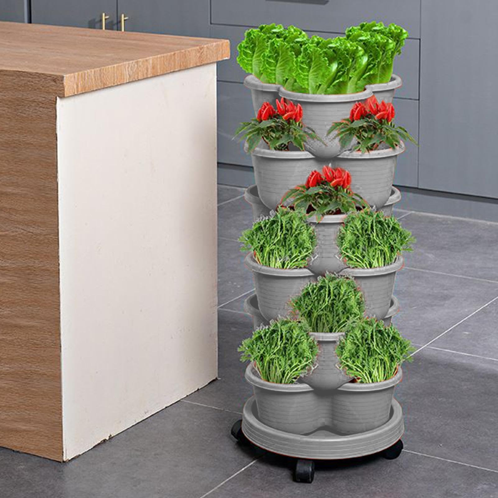 Tour de fraises – 4 niveaux | Roulettes de fraises | Jardinière verticale | Roues flexibles et plateaux de jardinage pour culture de fraises et légumes